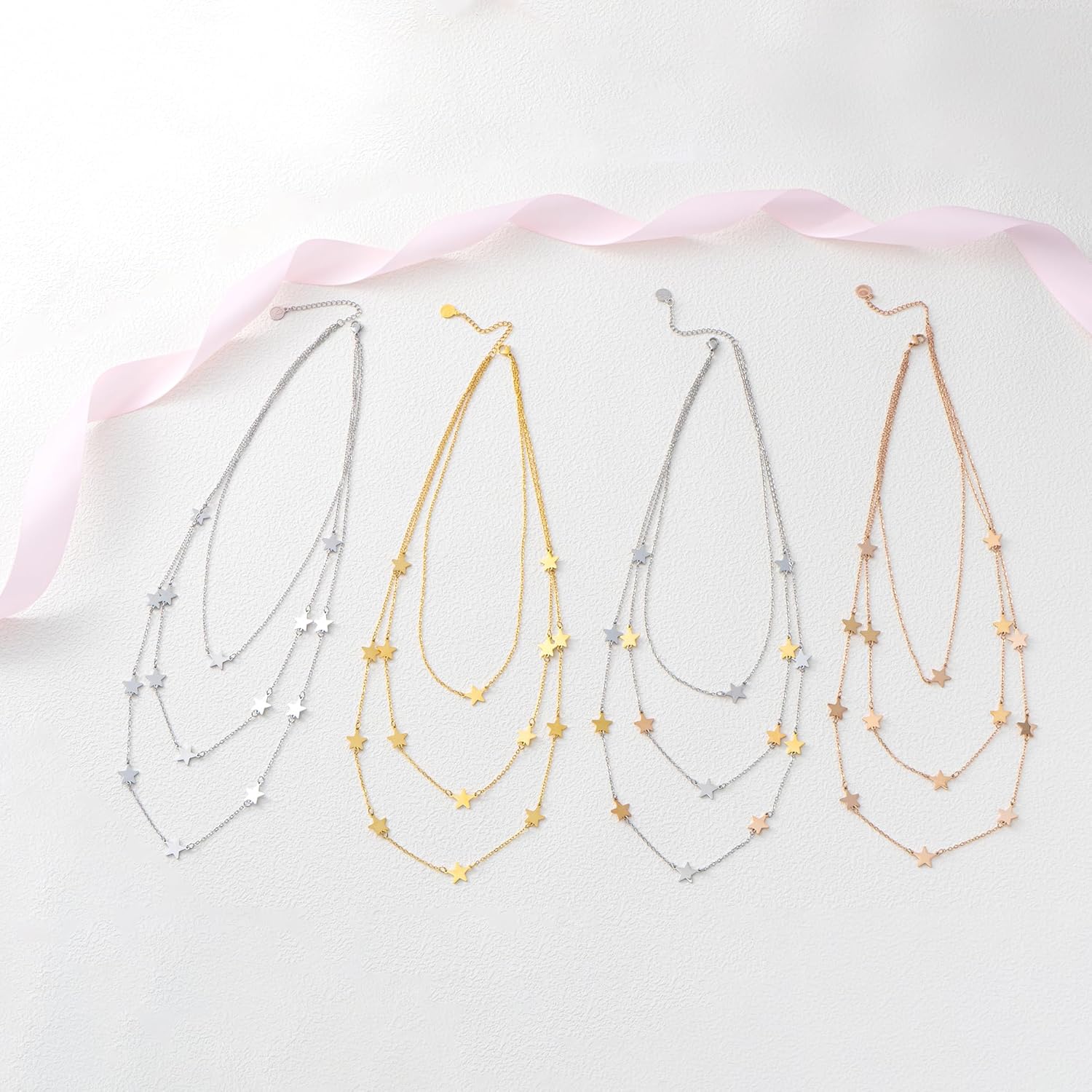 Thumbnail 6 de inSCINTILLE Collier Femme Étoiles & Cœurs en Acier Inoxydable – Multi- rangs 1/2/3 fils
