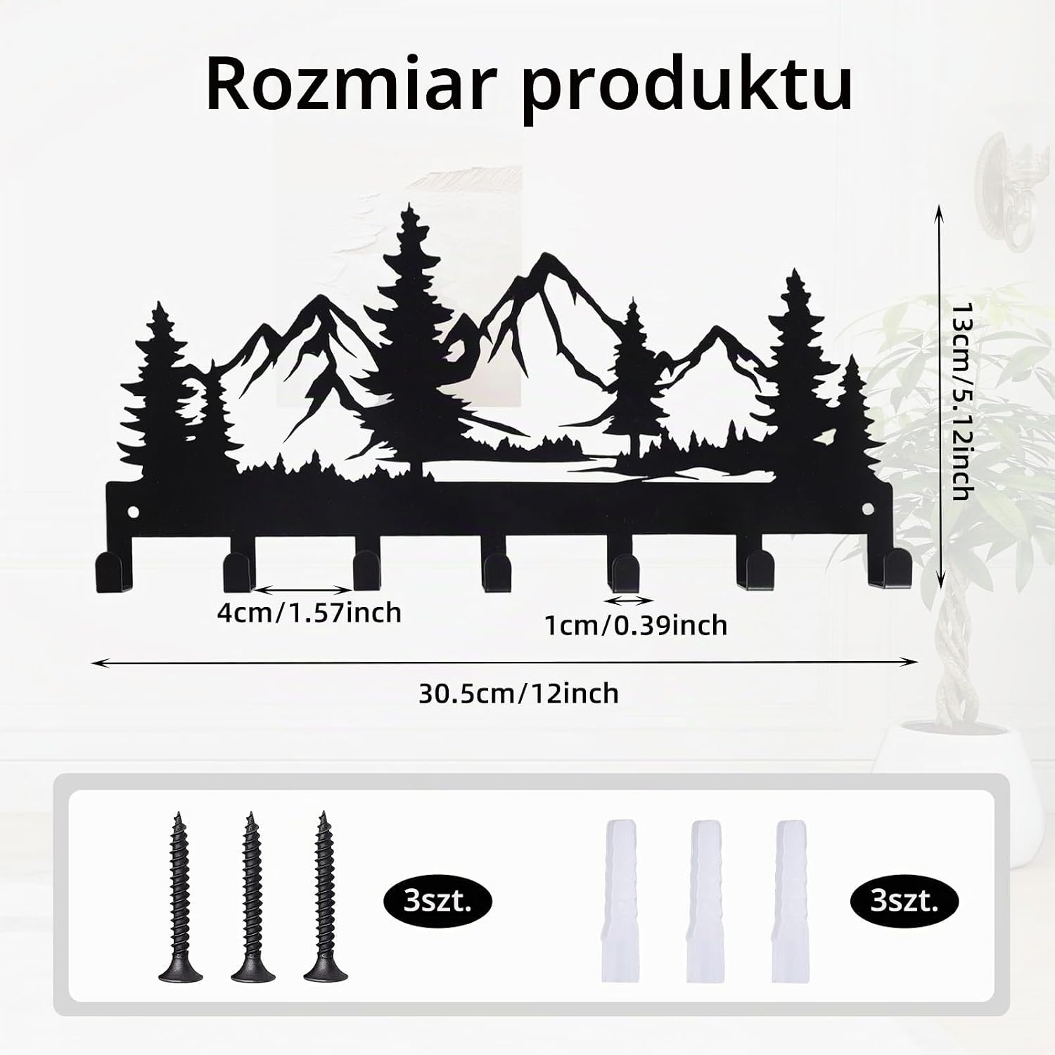 Detalle 2 de EclipseGuard 07568 metalowy organizer na klucze, czarny, 7 haczyków