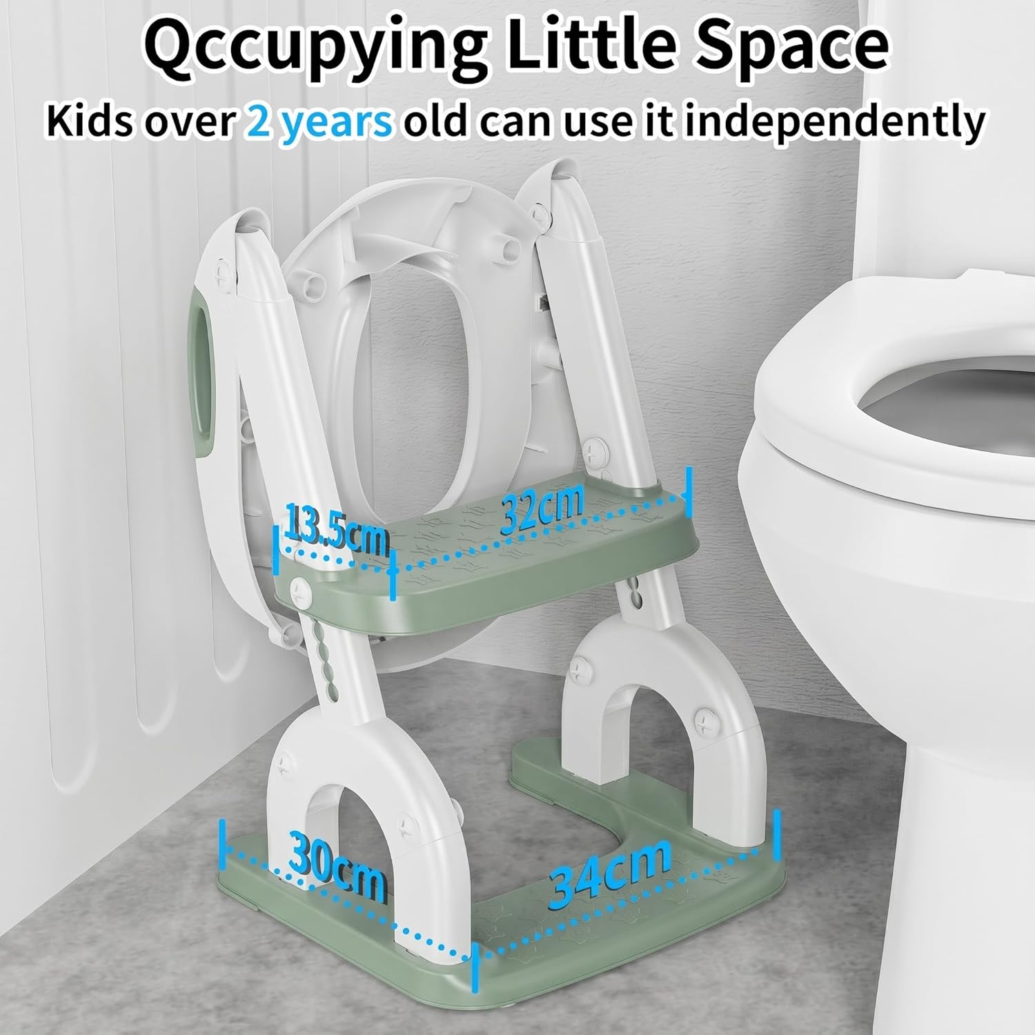 Detalle de Kinder-Toilettensitz mit Treppe (2-in-1) – verstellbar & als Tritthocker nutzbar, Pistazie „Drei Treppe“