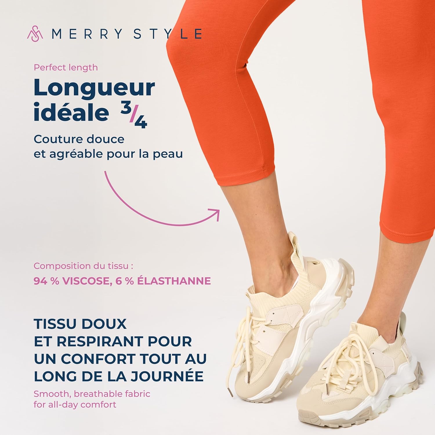 Detalle de Merry Style Legging coton femme 3/4 MS10-199 : confort et souplesse au quotidien