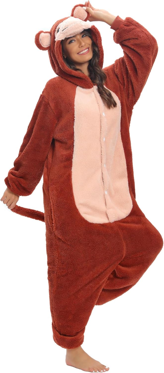 Thumbnail 1 de chuangminghangqi Lustiger Tier-Einteiler mit Knopfleiste – Kuscheloverall für Damen, Winterplüsch