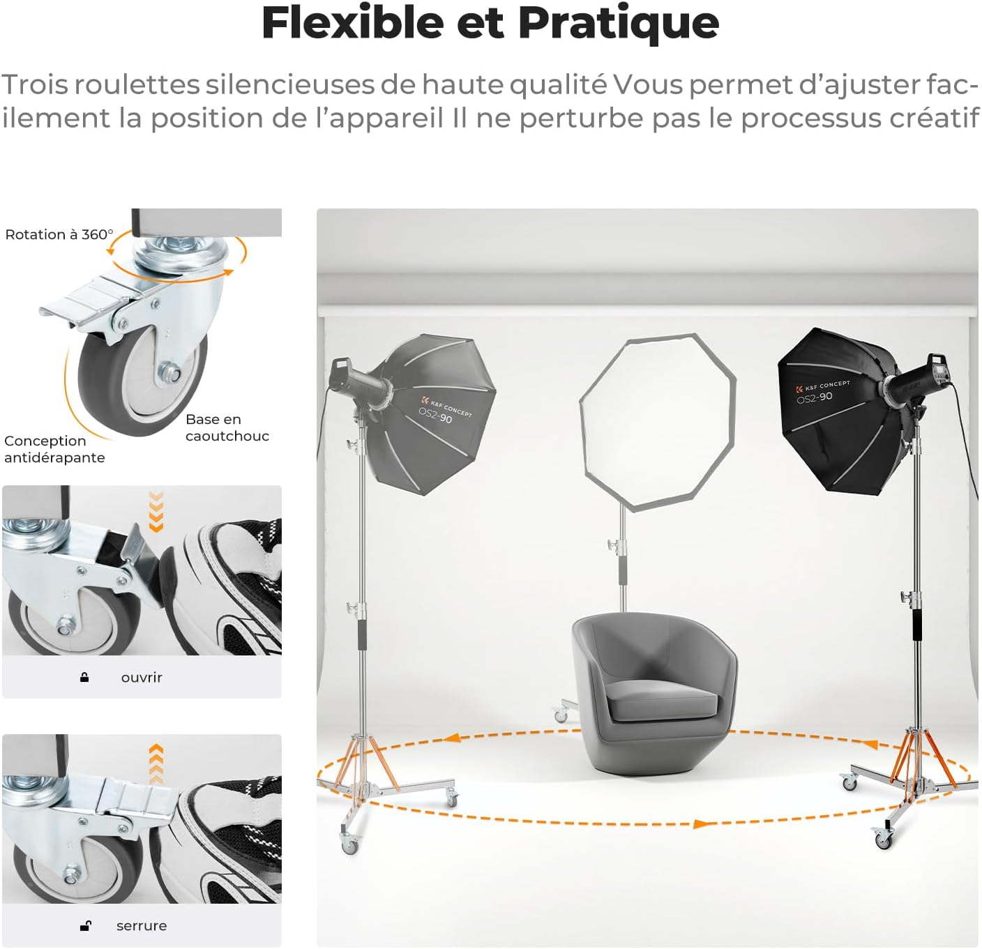 Detalle de K&F CONCEPT 330 cm C‑Stand acier inoxydable 30 kg