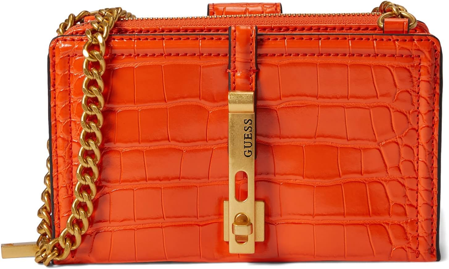 Detalle de GUESS Desideria Flap Shoulder Bag — Élégance sobre en similicuir