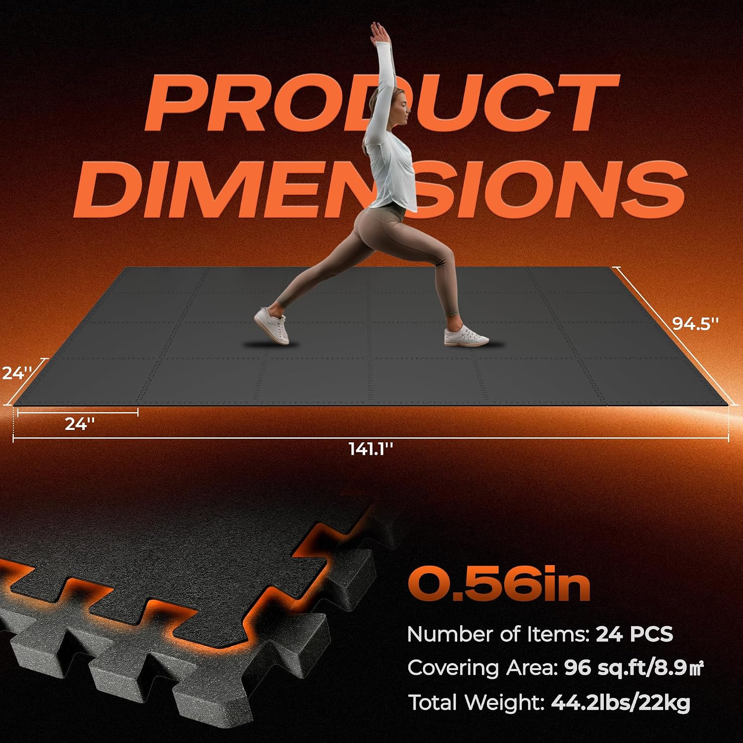 Thumbnail 6 de SUPERJARE 0.56'' Thick 24 Pcs Interlocking Rubber-Top Exercise Mats