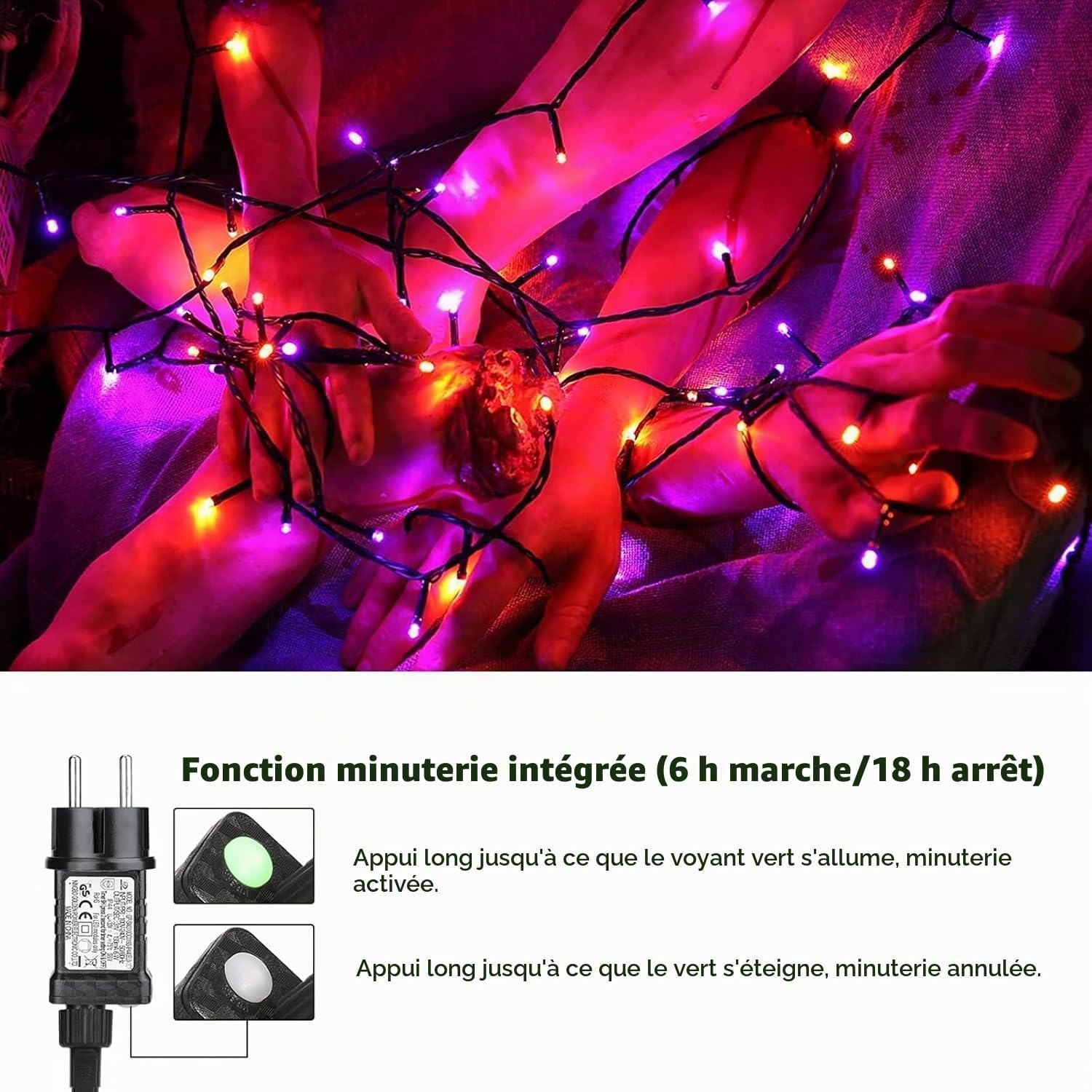 Detalle de Joomer Halloween Guirlande Lumineuse Extérieure 20M | 200 LED Orange et Violet