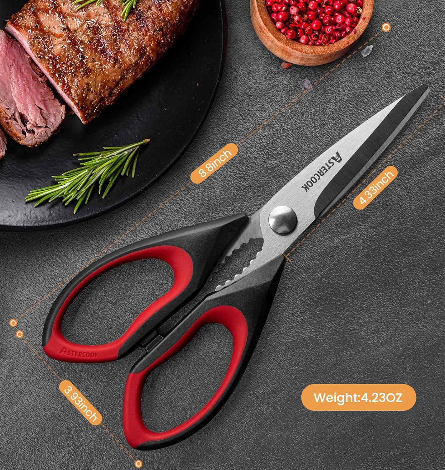 Thumbnail 6 de Astercook Kitchen Scissors All Purpose Heavy Duty (3-Pack) – Stainless Steel Shears with Serrated Blade