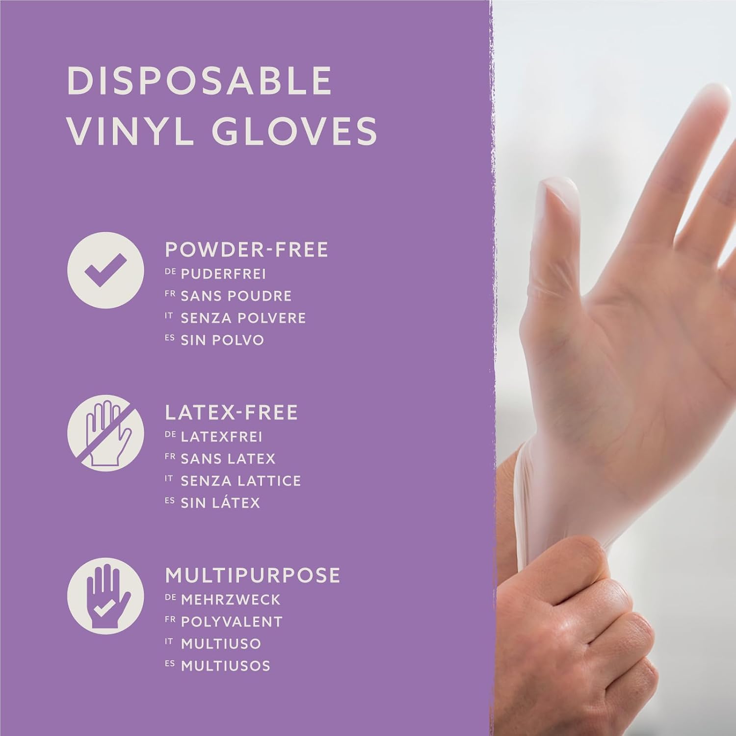 Detalle 2 de Gants en vinyle jetables taille S – lot de 100, transparents – by Amazon