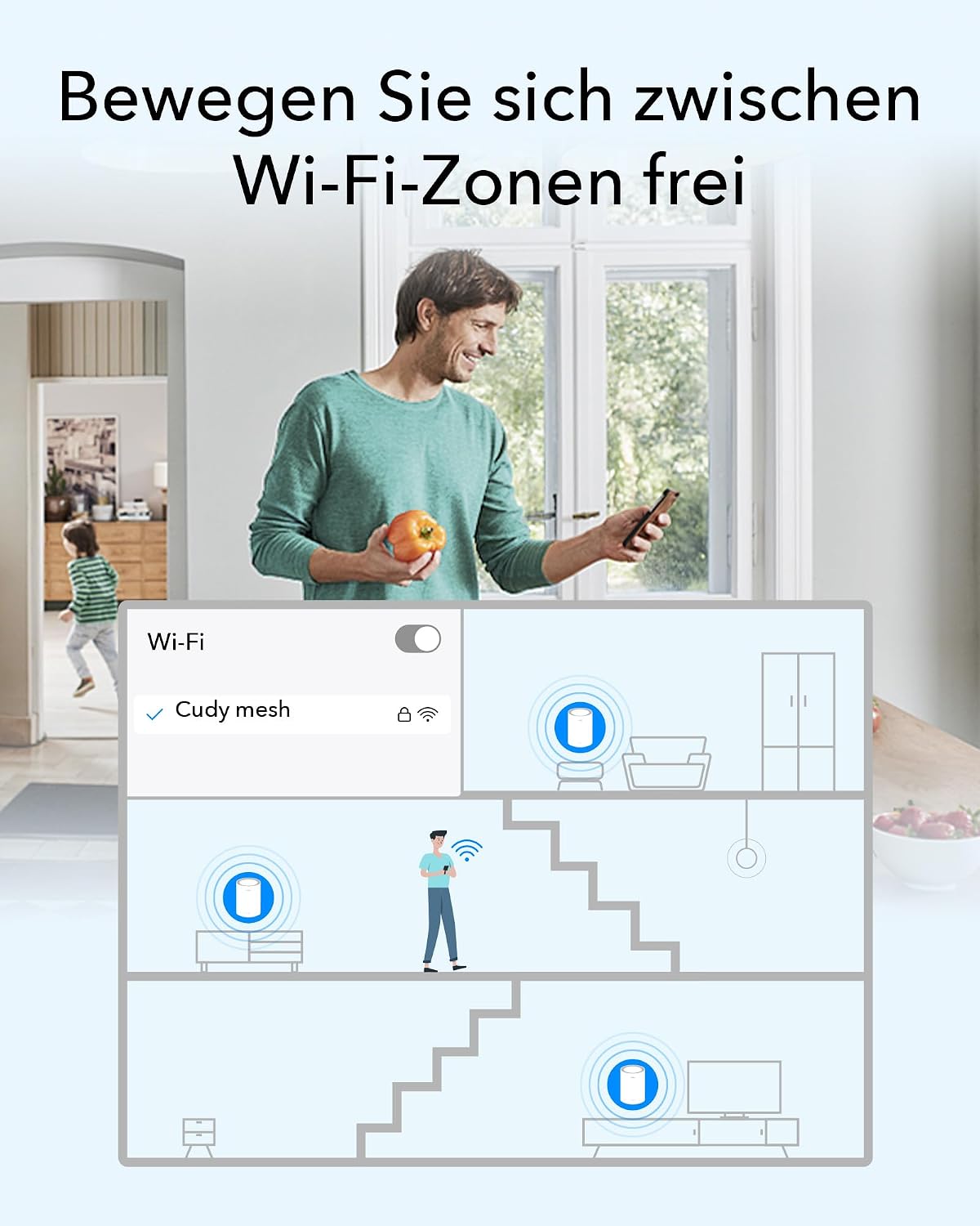 Detalle de Cudy AX3000 WiFi 6 Mesh System – AX3000 Mesh-WLAN mit 270 m² Abdeckung, 2,5G WAN, Ethernet-Backhaul und VPN-Sicherheit (M3000 3-Pack)