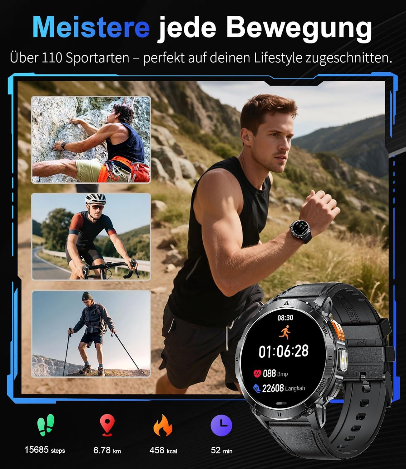 Thumbnail 4 de Montre Connectée Homme avec Torche LED et Écran AMOLED 1,62'' – 119 modes sportifs