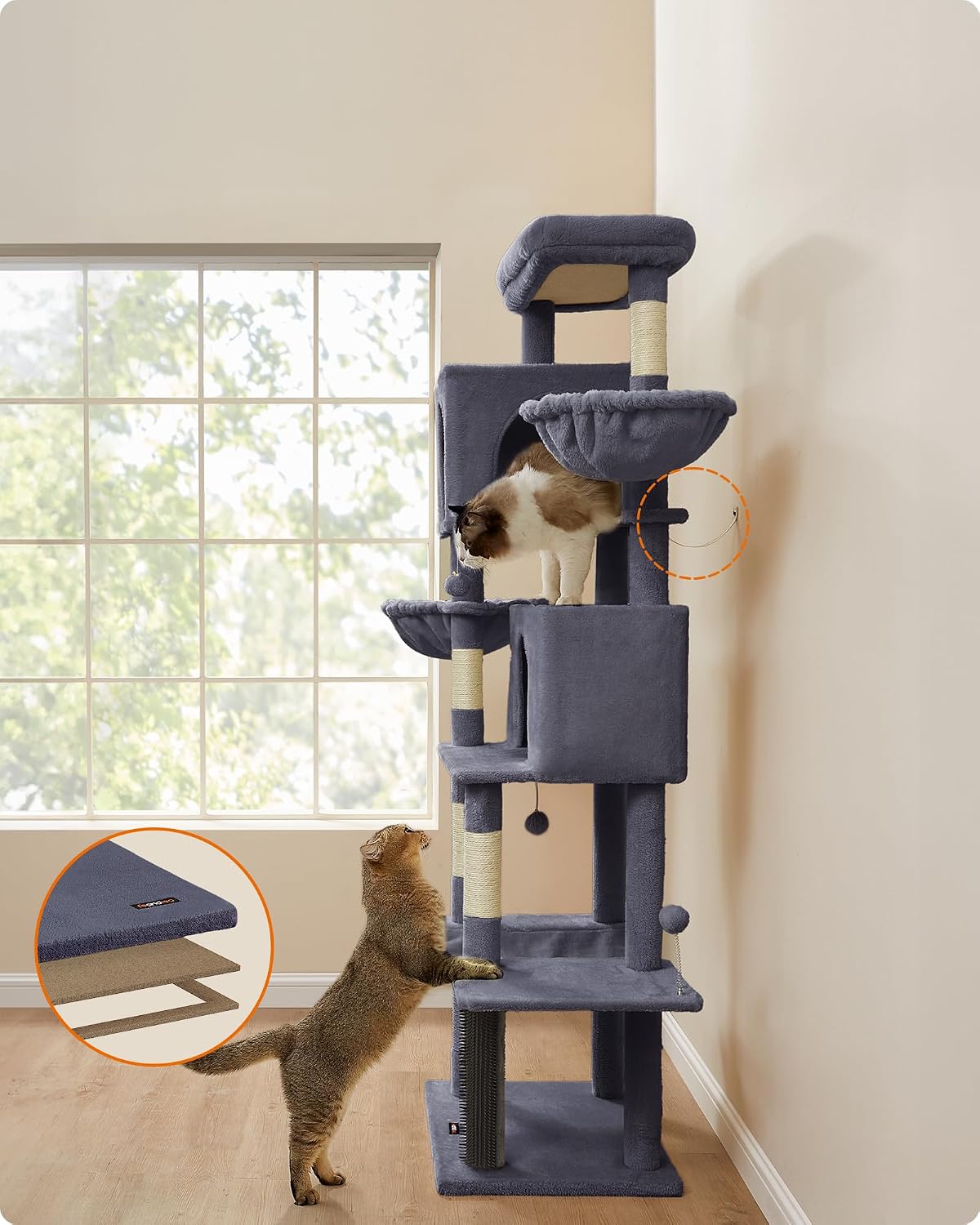 Thumbnail 6 de FEANDREA CLAWFY PCT183G02 Cat Tree, 190 cm, 2 Caves and Sisal Posts