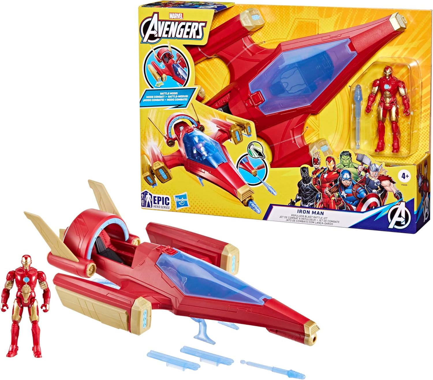 Detalle de Hasbro Marvel Avengers Epic Hero Series – Jet de Combat à Répulseur Iron Man (figurine 10 cm, dès 4 ans)