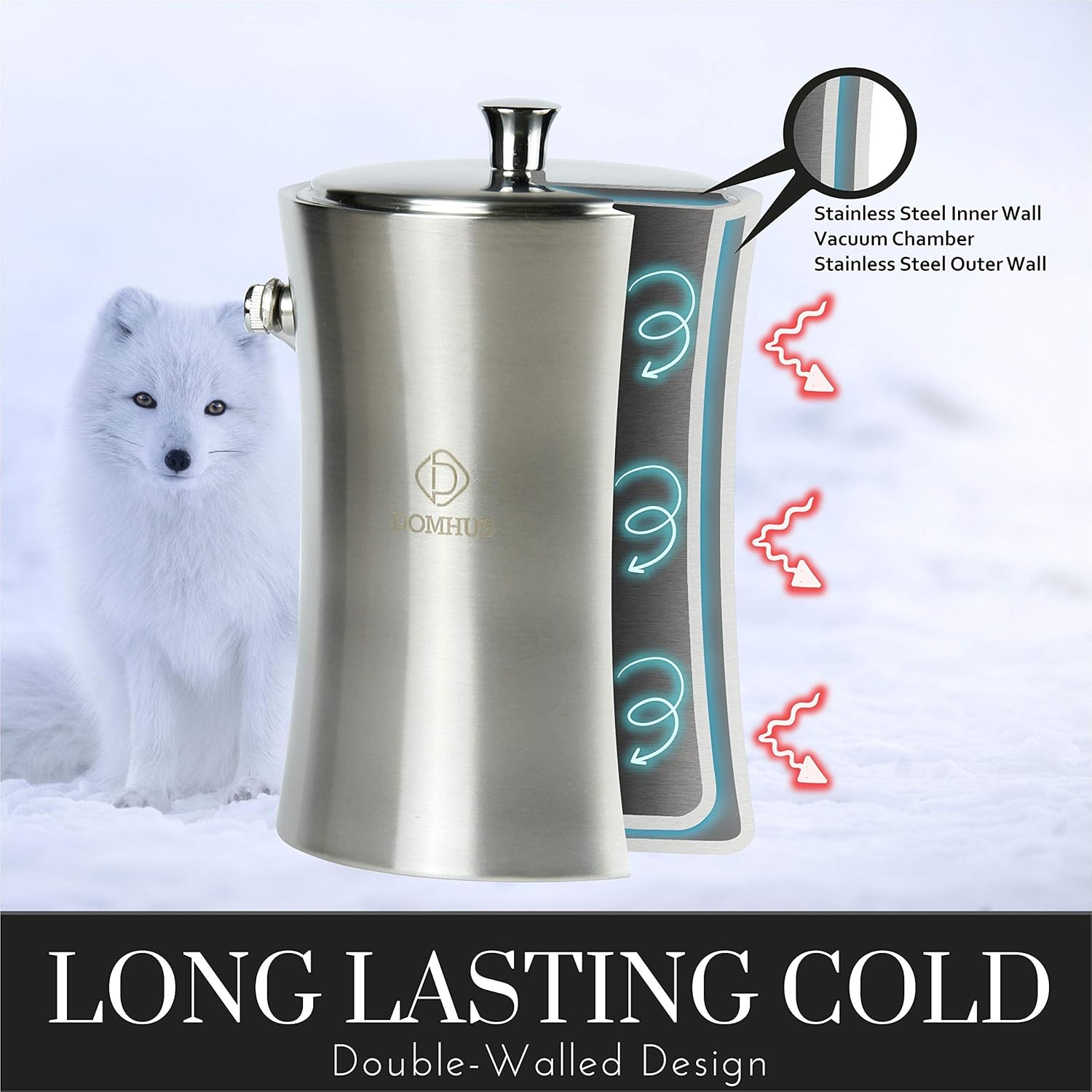 Thumbnail 2 de DOMHUS® 2,0L Premium Eiswürfelbehälter – Doppelwandig aus Edelstahl mit Deckel, Zange und Wasserablauf