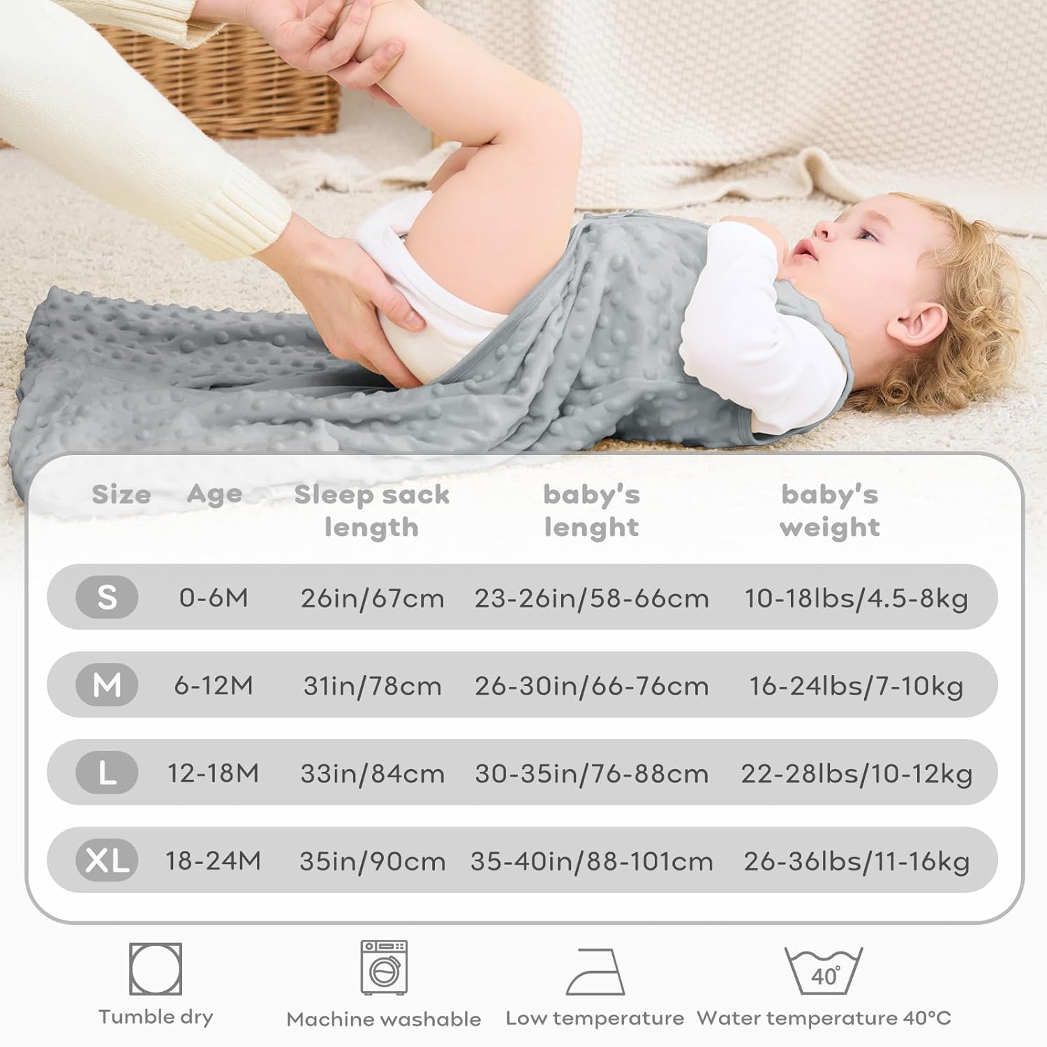 Detalle de FIEMOL Schlafsack Baby 0–6 Monate, 1.5 Tog – 2er Pack Grün & Grau