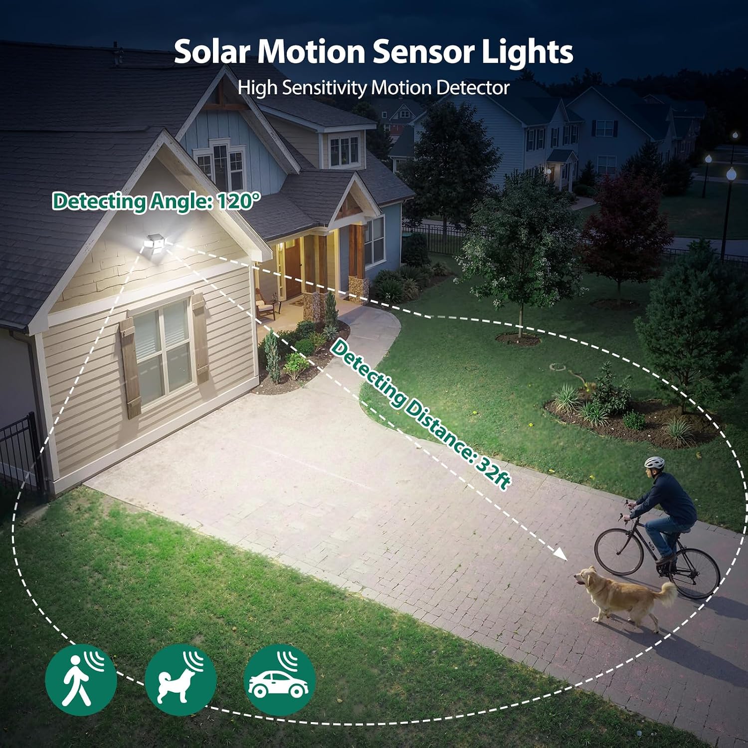 Detalle de omibee OEE214C05B Solar Flood Lights, 2-Pack, 4 Adjustable Heads, 3000 Lumens