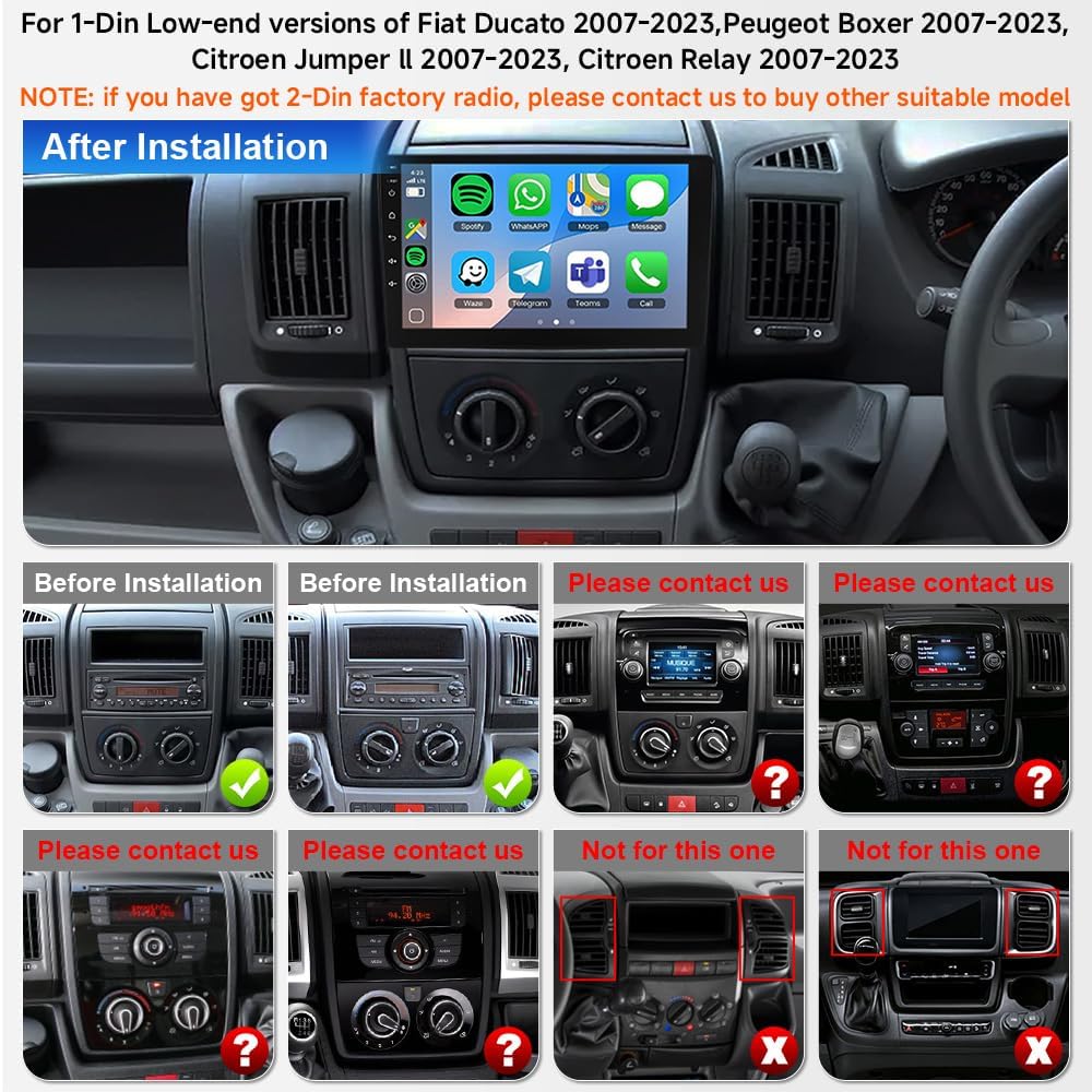 Detalle de ACAVICA Android 15 1-Din Car Stereo for Fiat Ducato / Peugeot Boxer / Citroen Jumper (2007–2023) — Wireless CarPlay, Android Auto, 9" IPS GPS & DSP