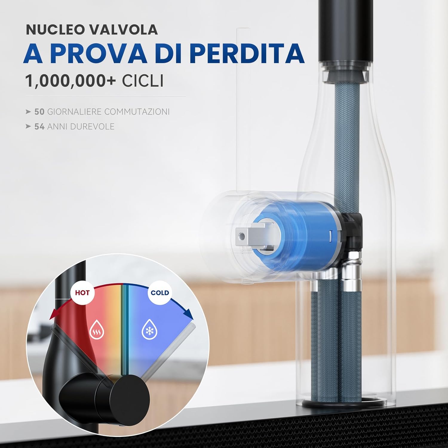 Thumbnail 6 de CECIPA Miscelatore cucina nero con doccetta estraibile, 2 modalità di getto e rotazione 360°