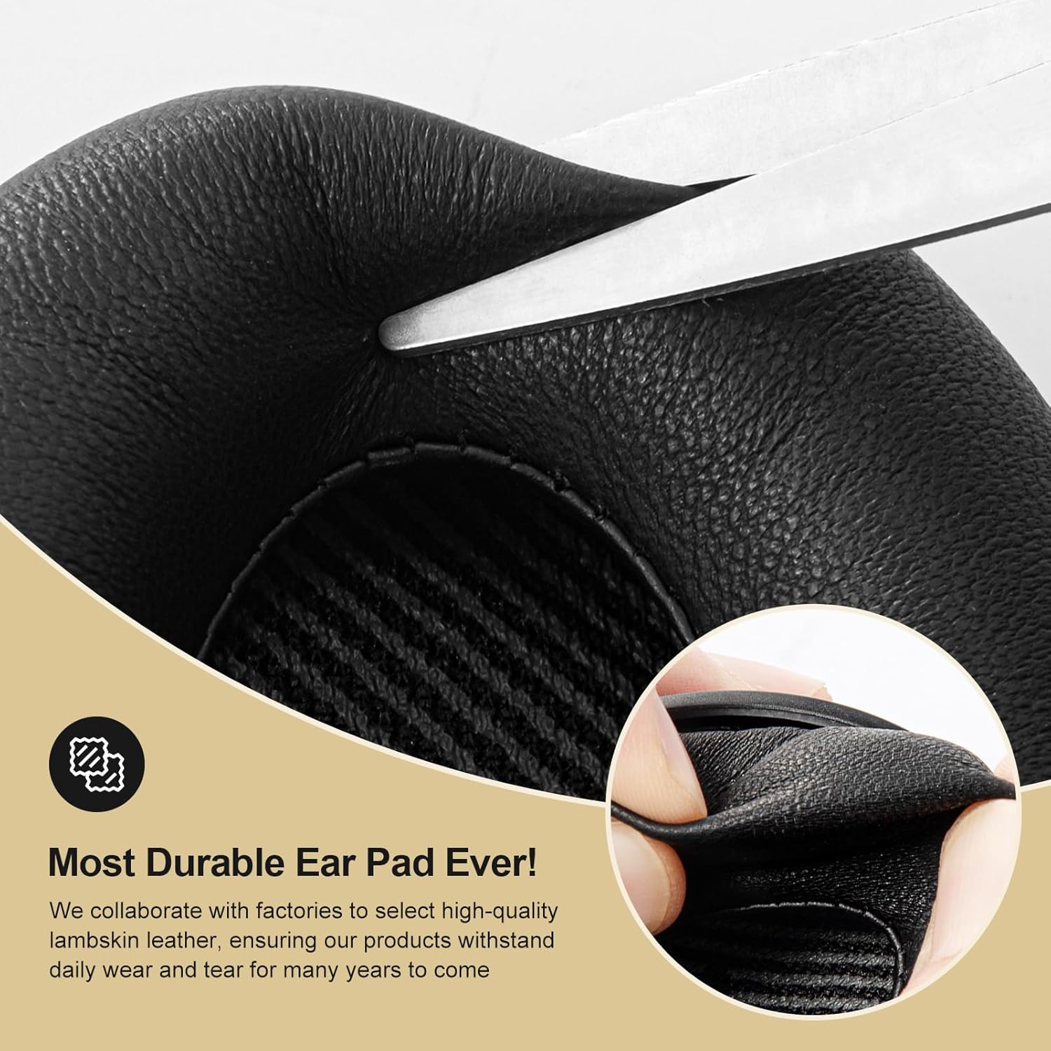 Thumbnail 4 de Coussinets de remplacement Aurivor en cuir d’agneau/piel d’agneau pour casques Bose QuietComfort et SoundLink (noir)