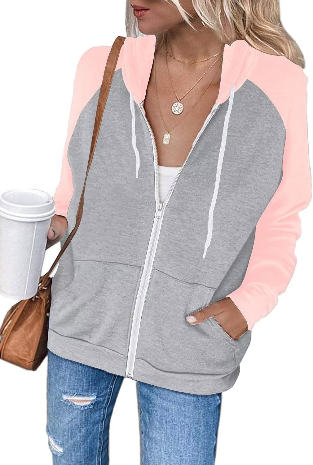 Thumbnail 4 de LACOZY Women's Long Sleeve Zip Up Hoodies: Colour-Block Casual Oversized Hoodie with Pocket