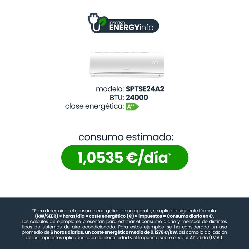 Detalle 2 de Infiniton SPTSE24A2: Aire Acondicionado Split 1x1 con Bomba de Calor y WiFi, 6000 Frigorías