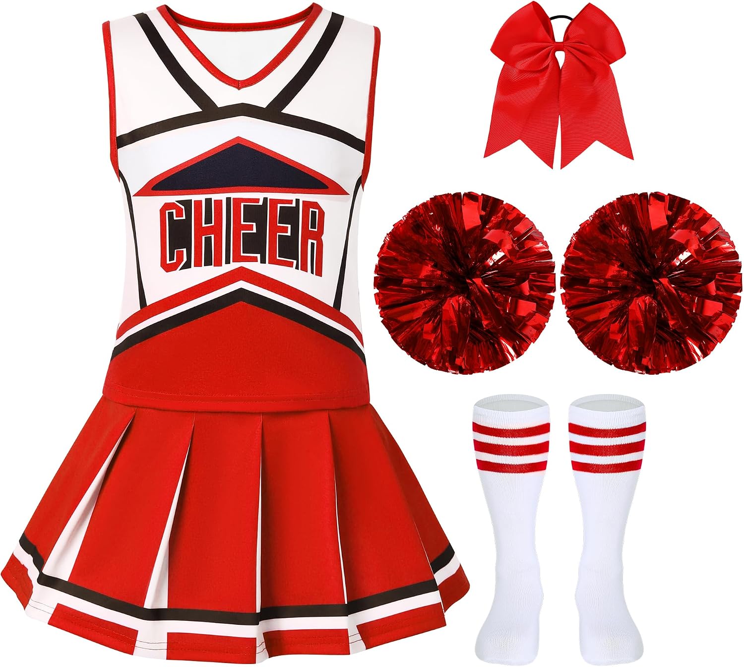 Detalle de WooHand Cheerleader Outfit for Girls with Top, Skirt, Pom-Poms and Socks