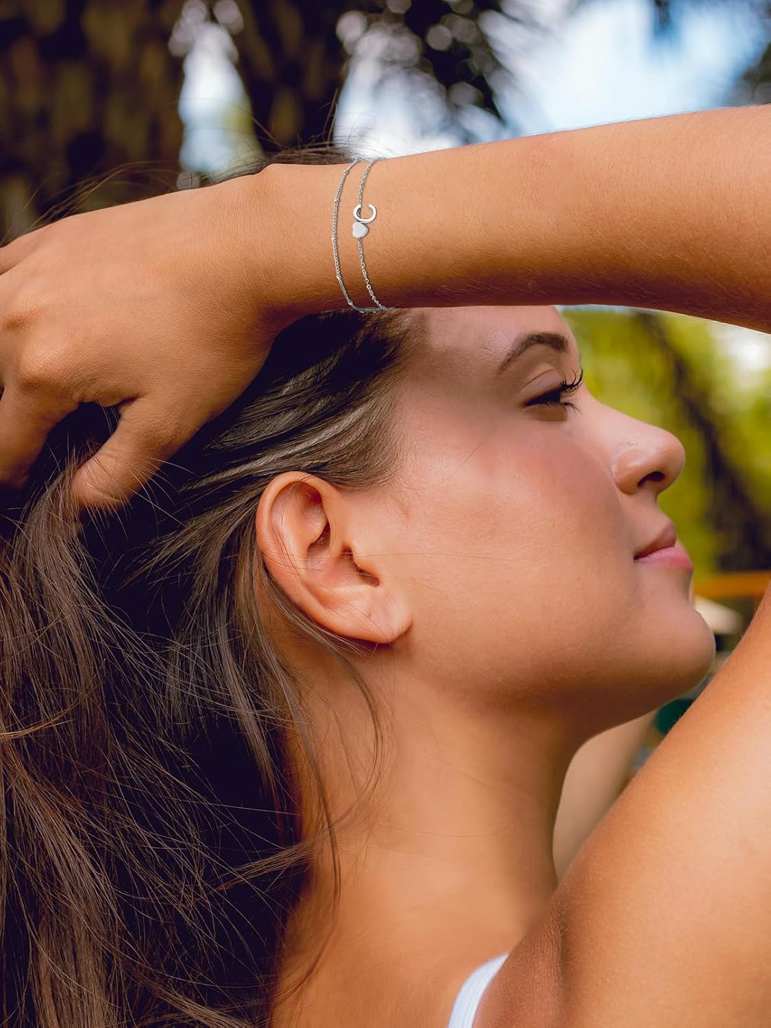 Detalle de HSWYFCJY Armband Damen Silber Gold Buchstaben – Personalisiertes Edelstahlarmband Set