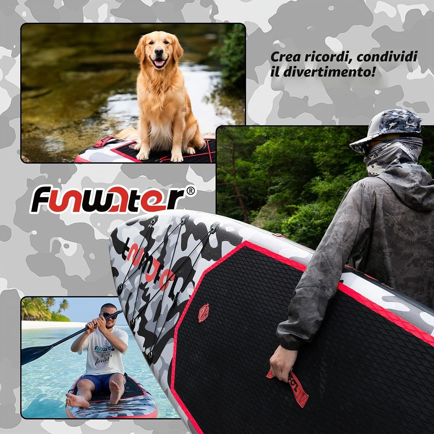 Thumbnail 6 de FunWater Sup Gonfiabile Portatile: tavola da surf SUP completa di accessori, ideale per adulti e ragazzi