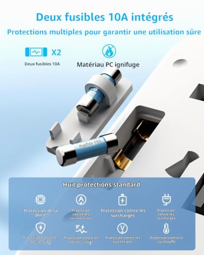 Detalle 2 de decqle Adaptateur Prise Universelle avec 3 ports USB-C et 2 USB-A pour 224+ pays