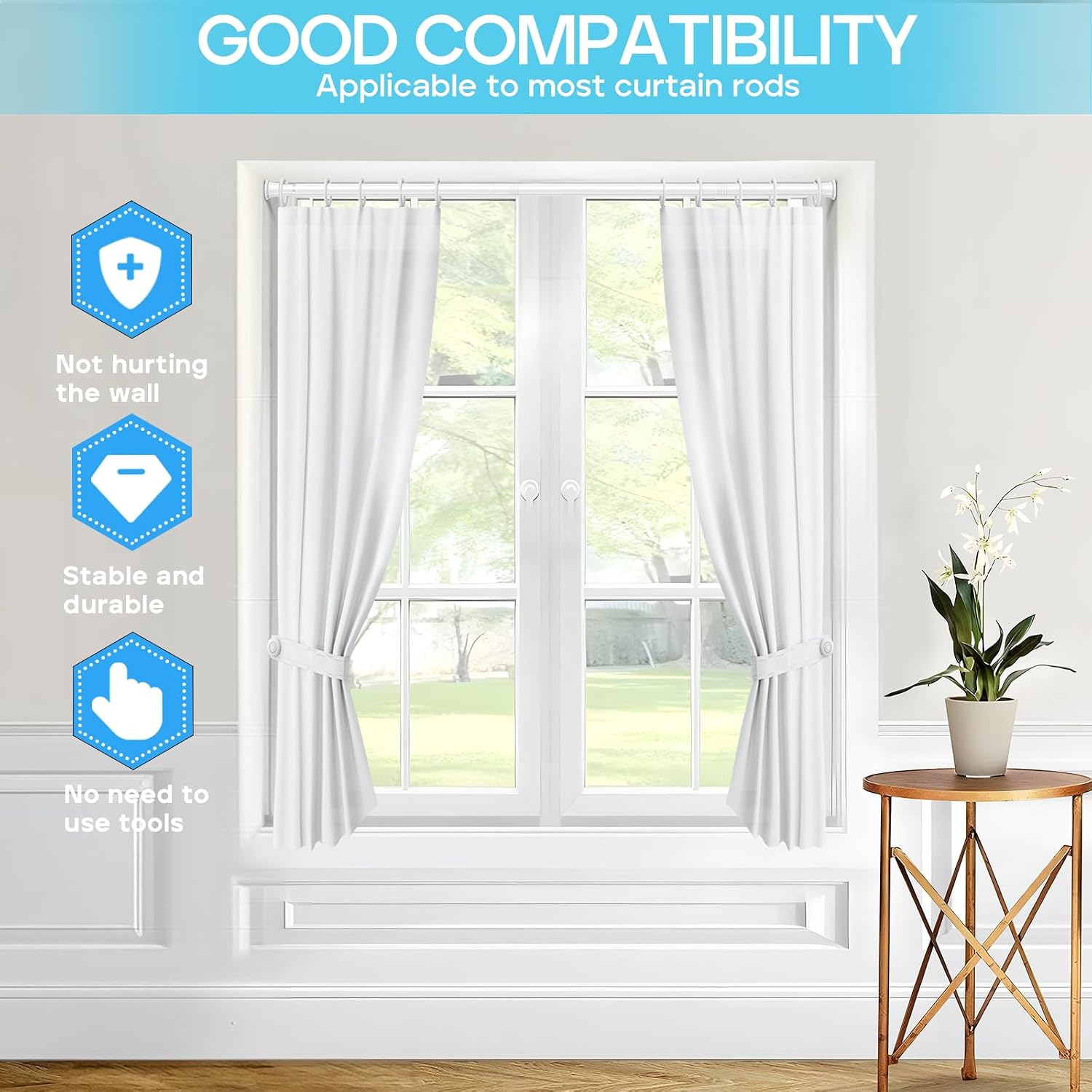 Thumbnail 5 de SISELBA 32-76IN Spring Tension Curtain Rod, White High-Carbon Steel