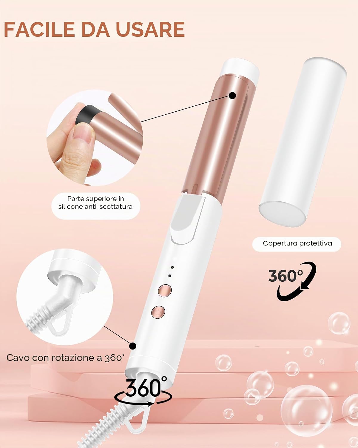 Detalle de Mini Ferro Arricciacapelli 25 mm per Capelli Corti e Medi – Viaggio, 3 Temperature e Doppio Voltaggio