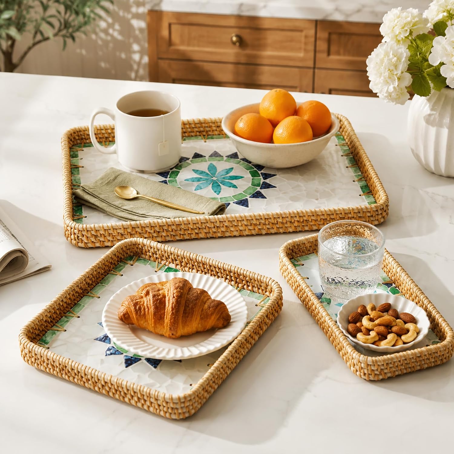 Detalle de i-lan Rattan Tray Set of 3