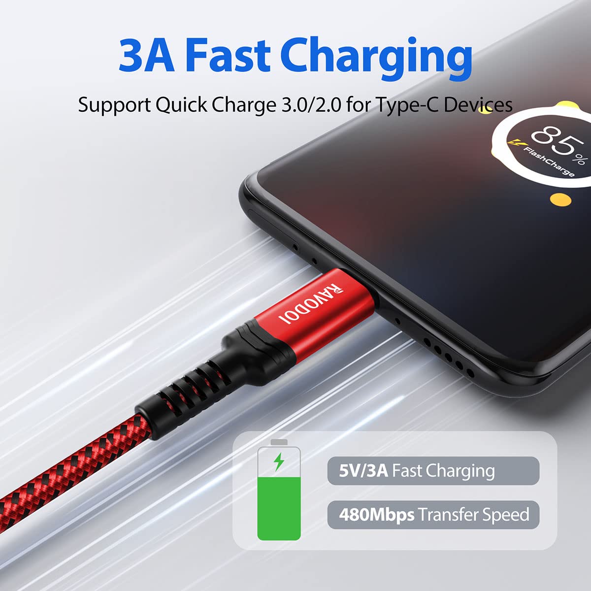 Thumbnail 1 de RAVODOI USB-C Charger Cable (2m 3-Pack) fast charging braided lead