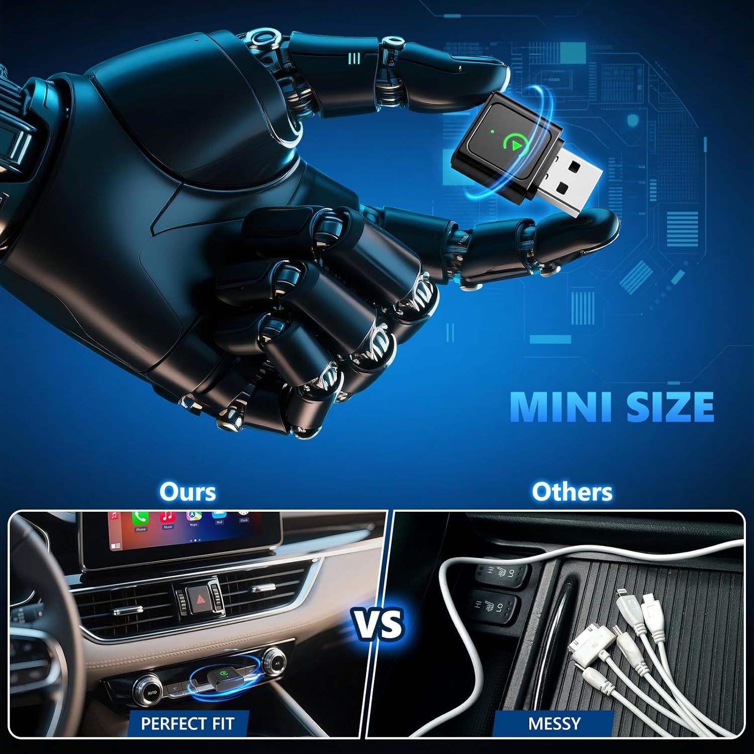 Detalle de 2-in-1 Wireless CarPlay & Android Auto Adapter – Plug & Play, Bluetooth 5.3 & 5.8 GHz WiFi