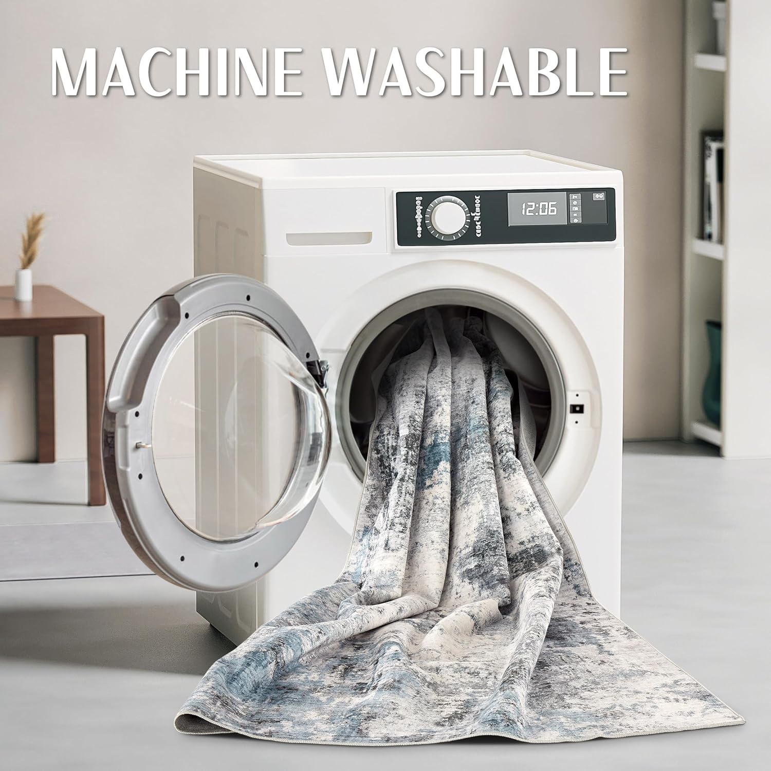 Thumbnail 3 de TARANCH Washable Rug 9x12: Modern Abstract Grey-Blue Comfort for Living Spaces