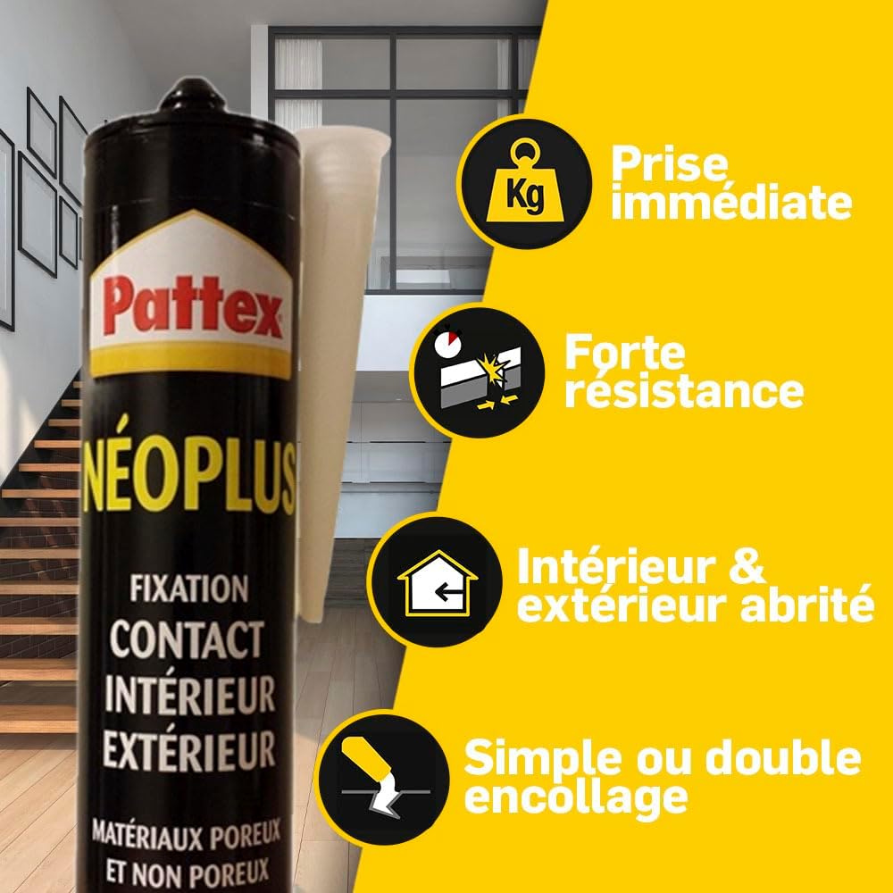 Thumbnail 4 de PATTEX Néoplus Colle de Fixation type néoprène – Lot de 3 Cartouches 390 g, prise instantanée