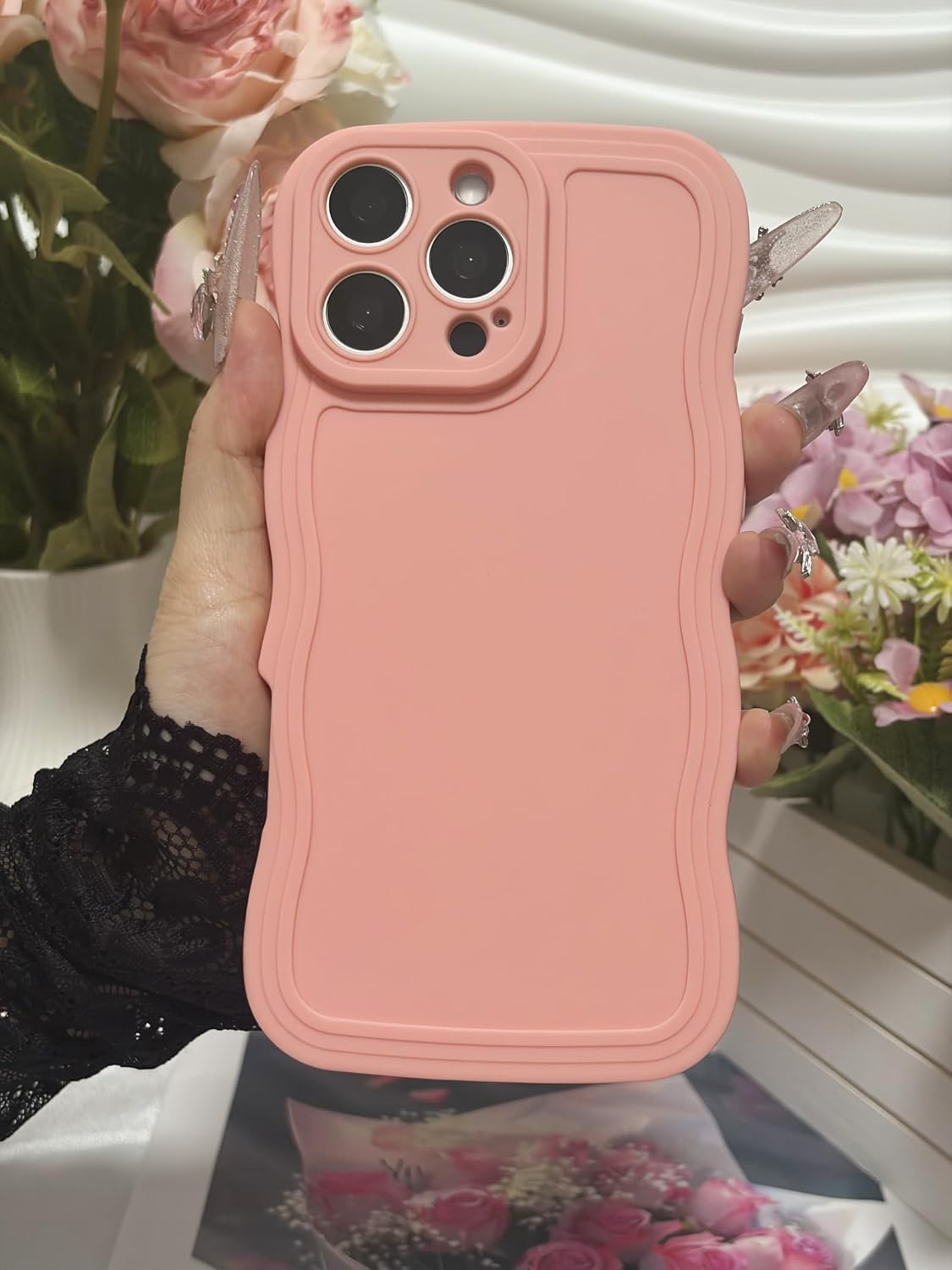 Thumbnail 2 de Nekiyo Tech iPhone 13 Pro Case, Pink Wavy TPU Cover with Camera Protection