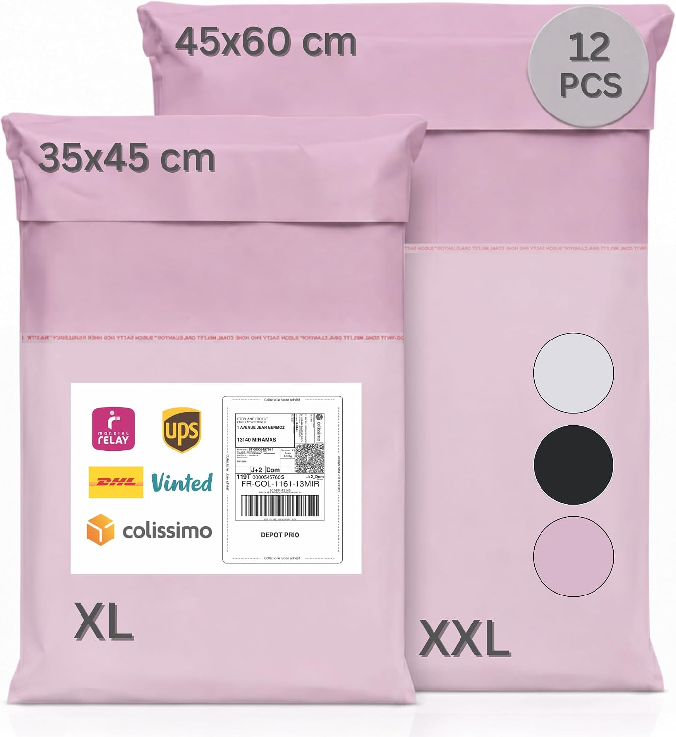 Zenacasa 12 Versandtaschen Vinted – XL/XXL, Rosa – Robuster, undurchsichtiger Versandbeutel mit Selbstklebeverschluss