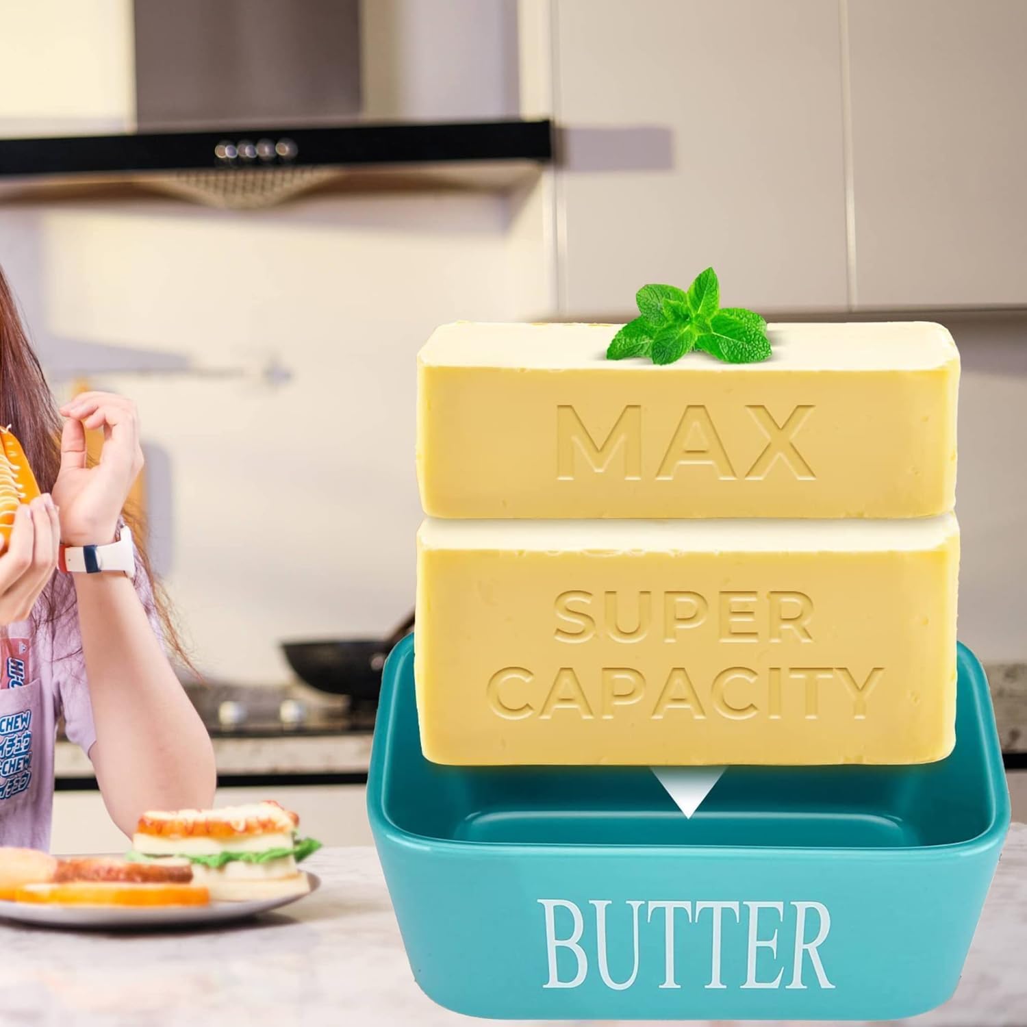Thumbnail 3 de Ceramic Butter Dish with Wooden Lid