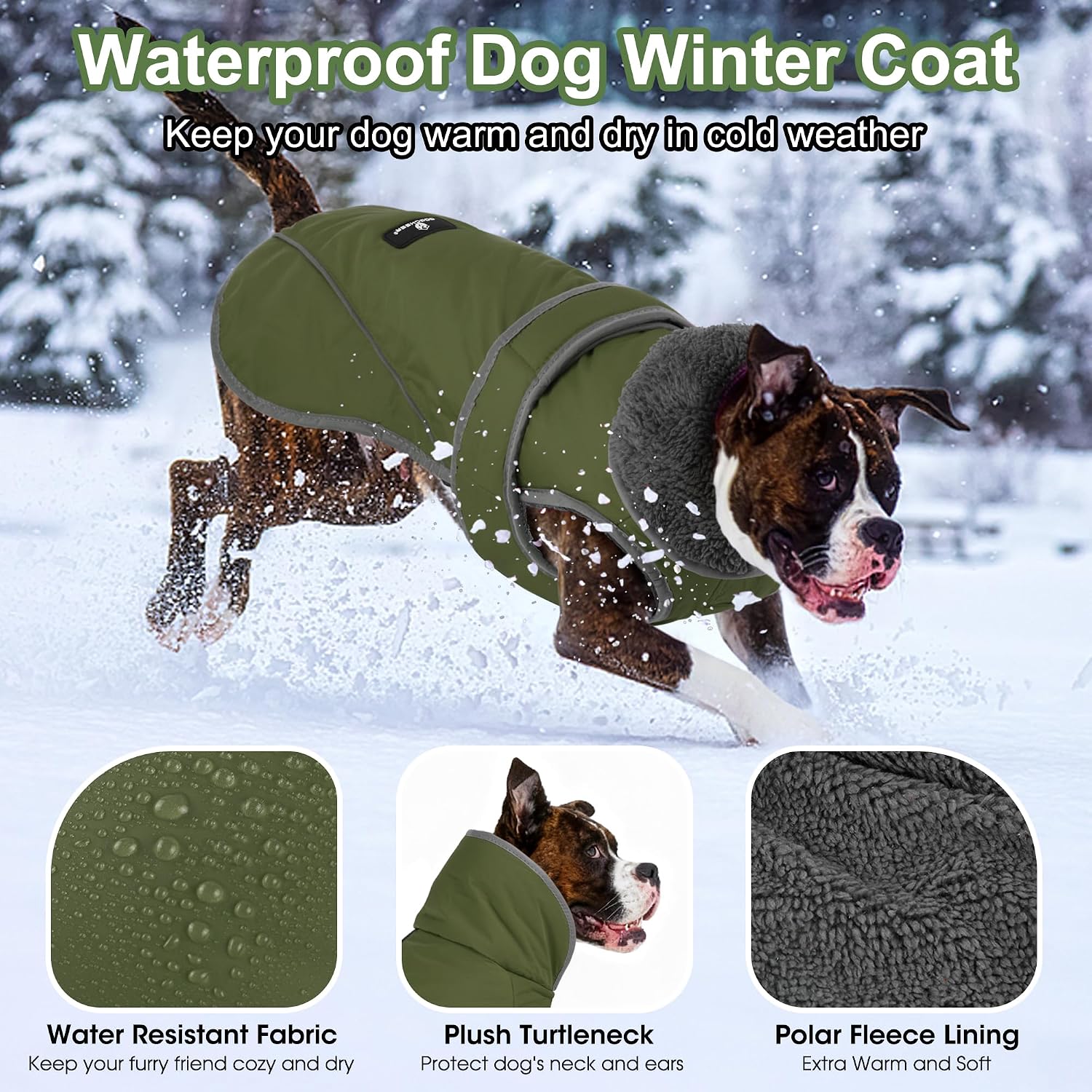 Detalle de Dogcheer MY2008 Dog Winter Coat, Medium, Fleece-Lined and Reflective