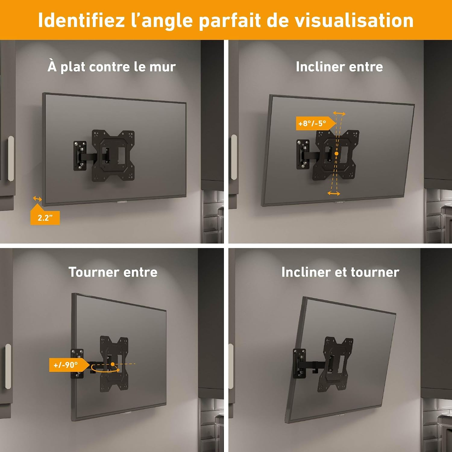 Thumbnail 1 de Support mural TV D-Line 23–50 pouces, bras unique inclinable et rotatif