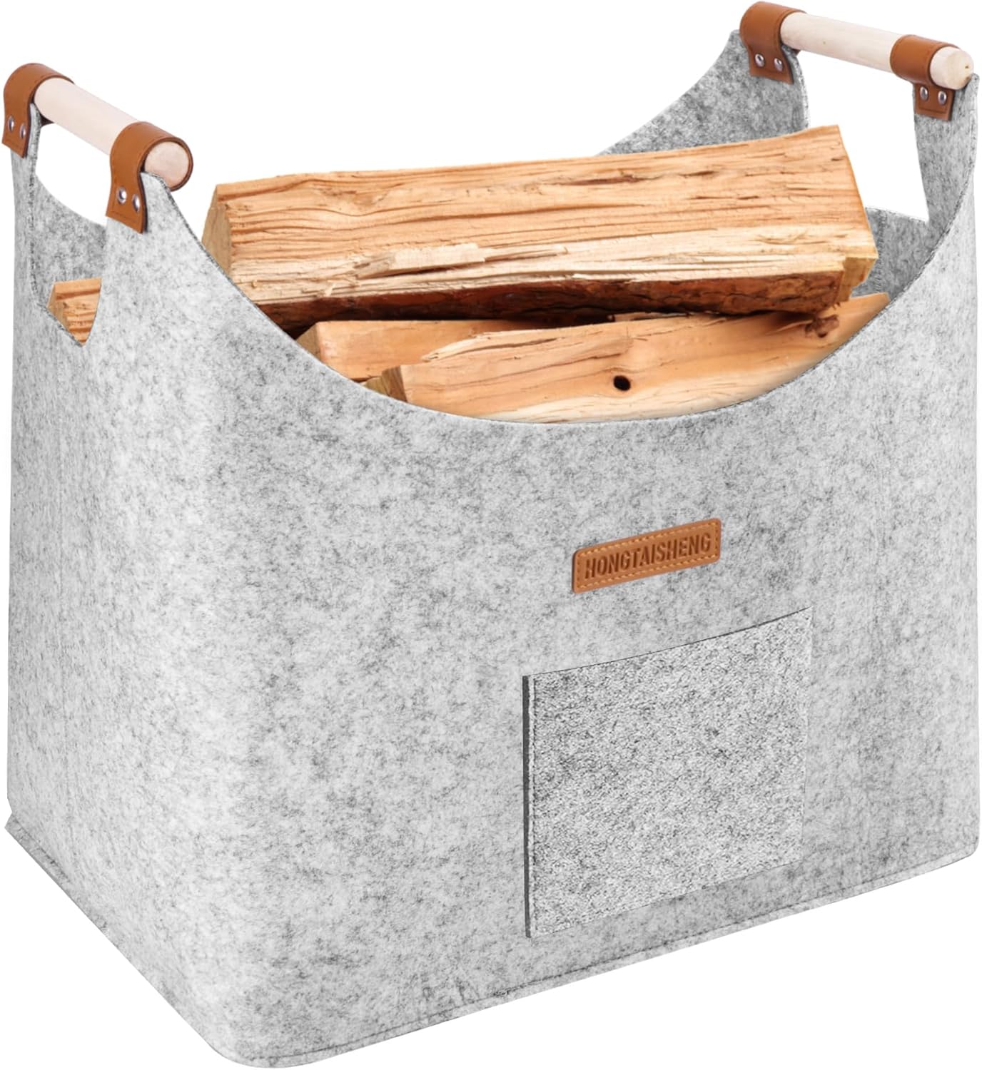 Detalle de XL Log Baskets felt Bag with extra thick felt and reinforced handles (Misty Grey)
