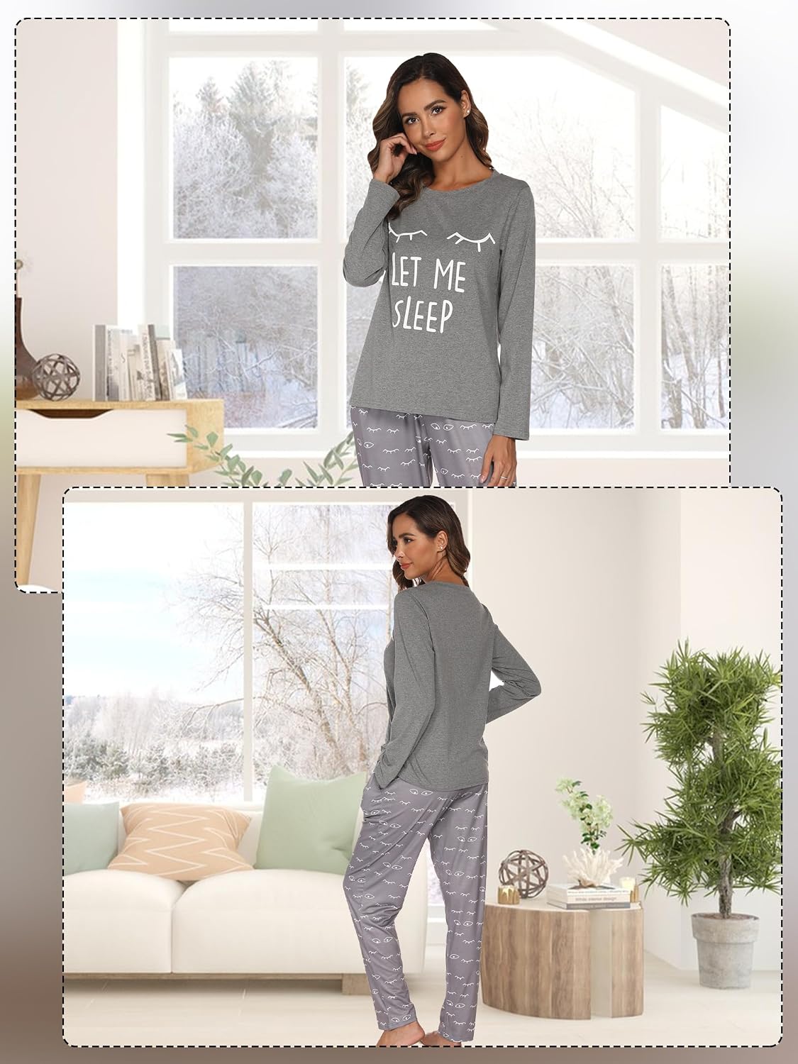 Thumbnail 1 de Reliwel damespyjamaset met lange mouwen, print en broek met zijzakken