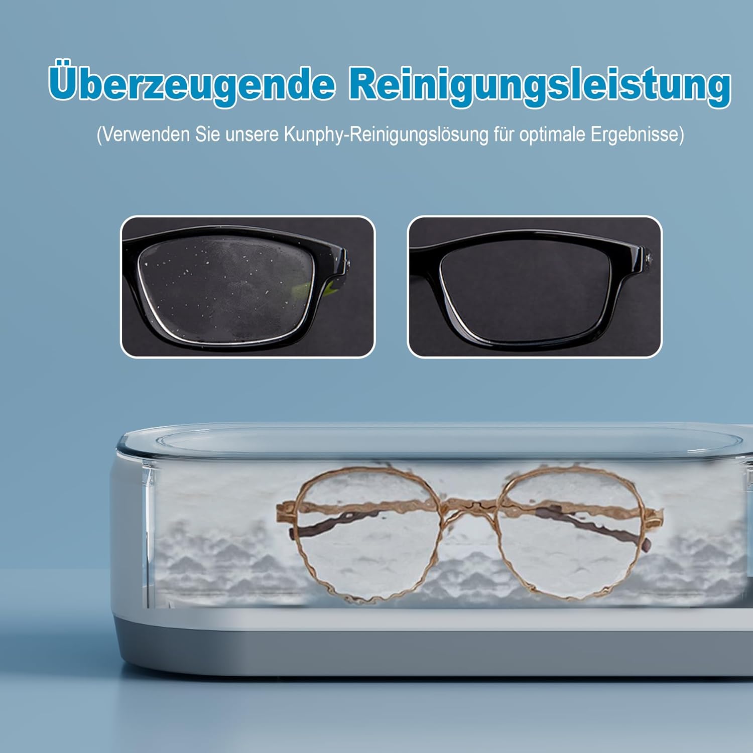 Detalle de kunphy Ultraschallreinigungsgerät für Brillen & Schmuck (350 ml, 46 kHz)