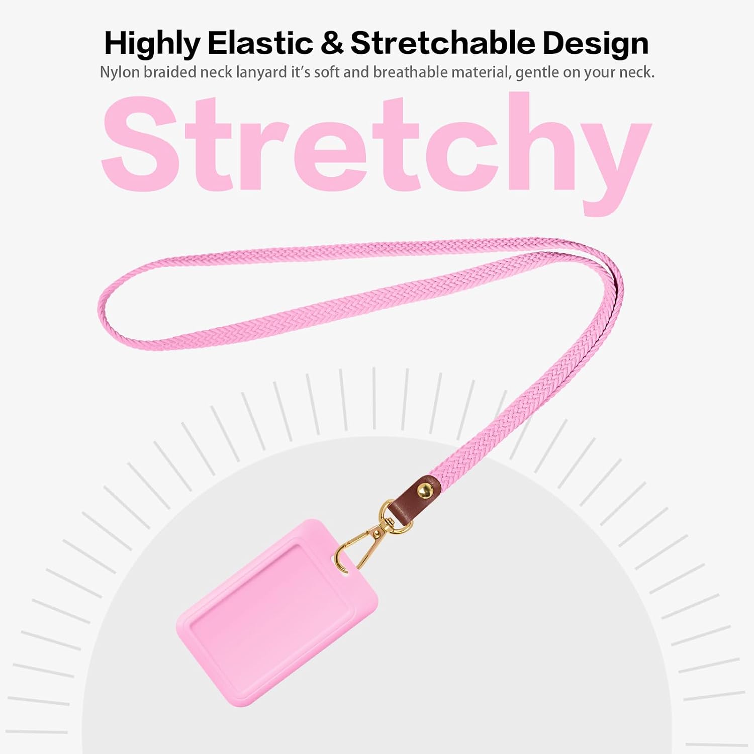 Detalle 2 de YANTHKEY YK-XDKT Stretchy ID Lanyard with ABS Badge Holder, Blush Pink