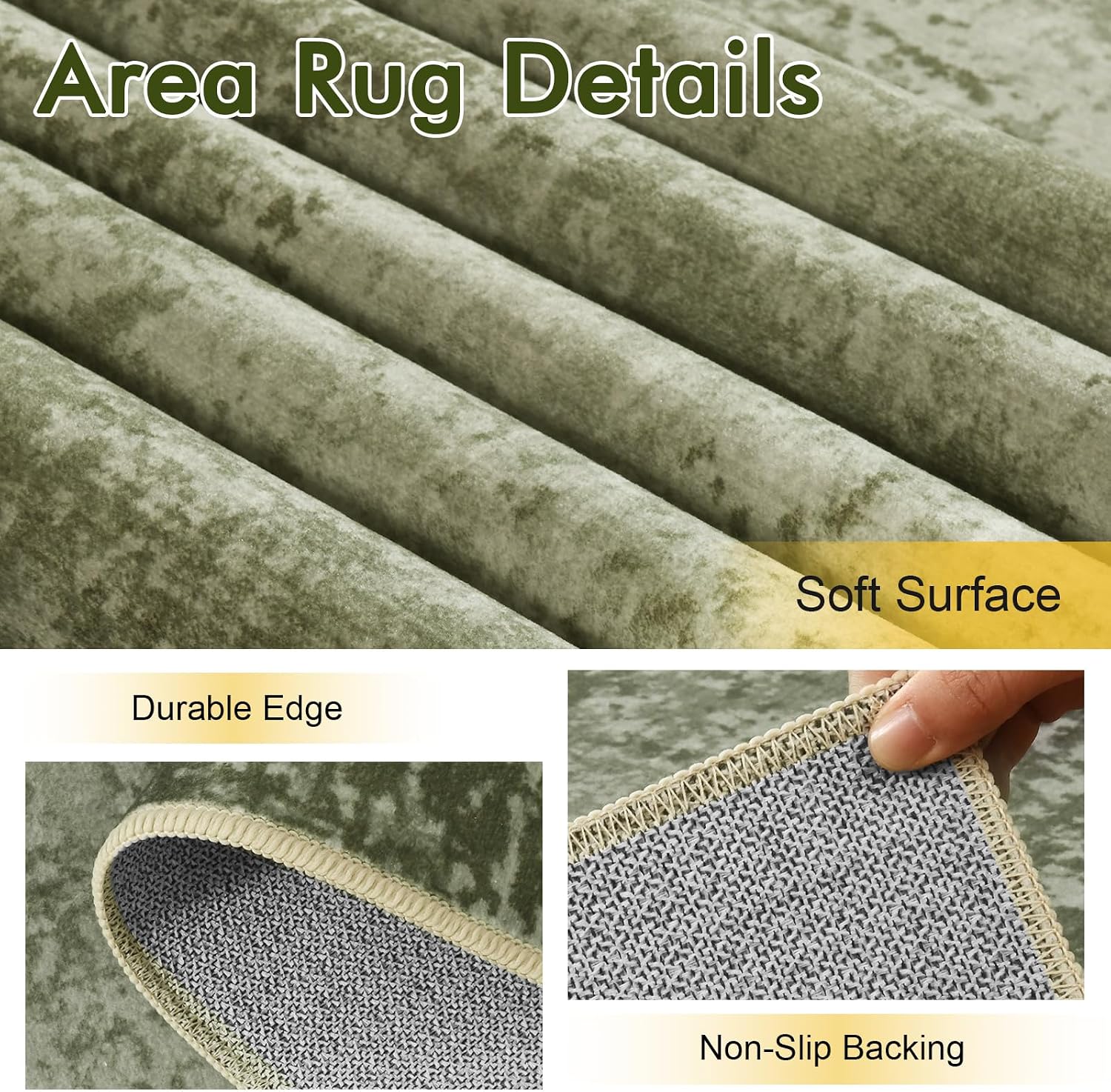Detalle de 6x9 Ft Green Abstract Area Rug — Soft, Non-Slip, Machine Washable for Living Room or Nursery