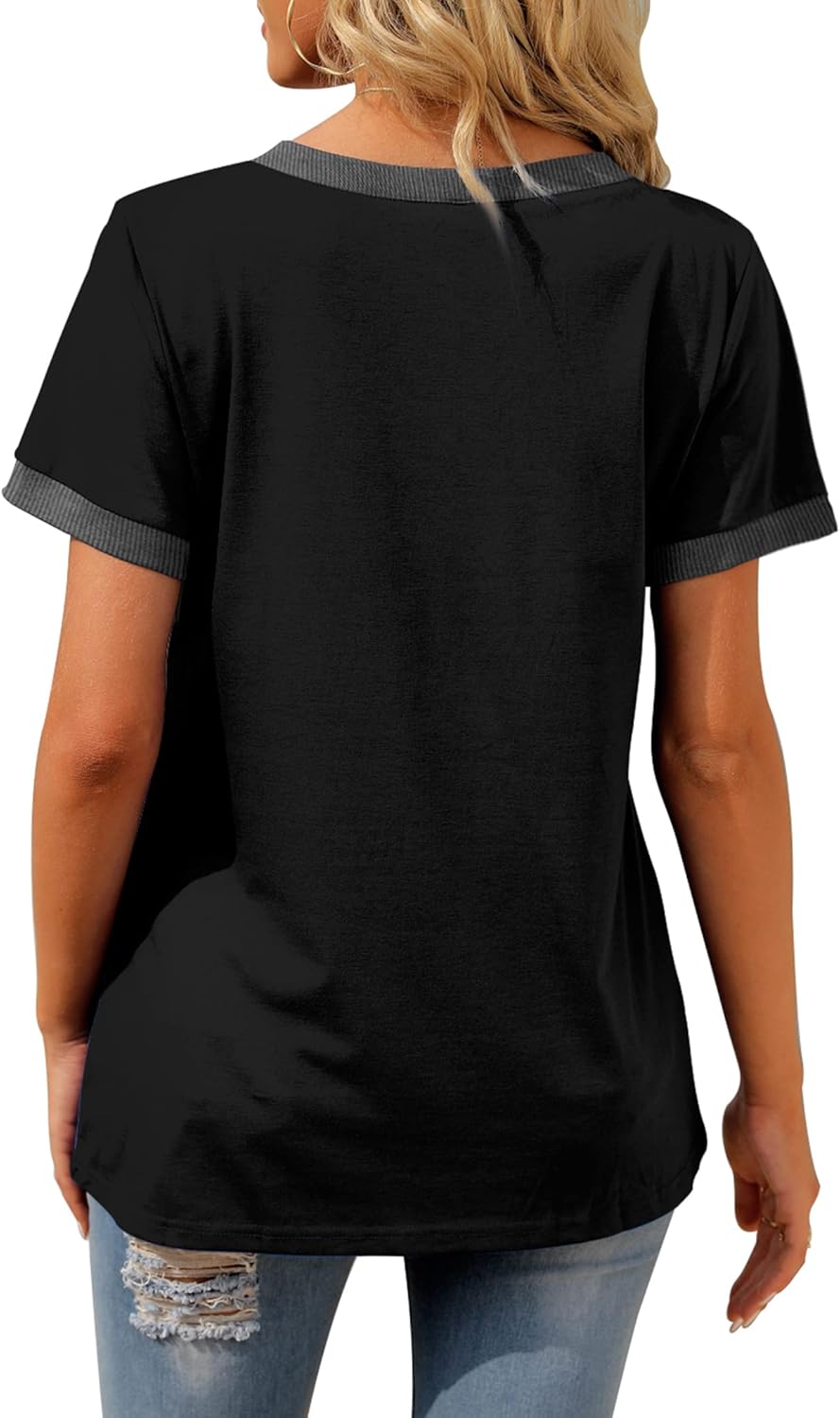 Thumbnail 3 de Geifa Women's Short Sleeve V-Neck Loose Casual Summer Top with Pocket