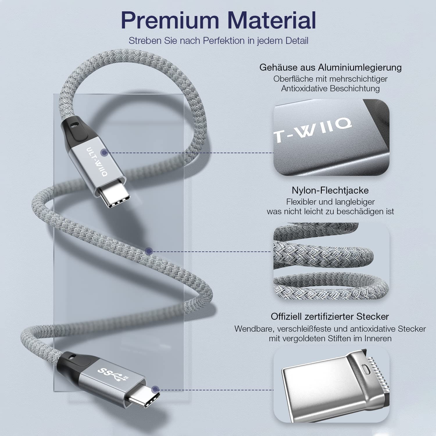 Thumbnail 6 de USB-C Kabel (Kurz 30 cm) mit 20 Gbit/s, bis 240 W & 4K@144 Hz – USB 3.2 Gen 2x2 / USB4 Gen2x2 Daten- und Ladekabel