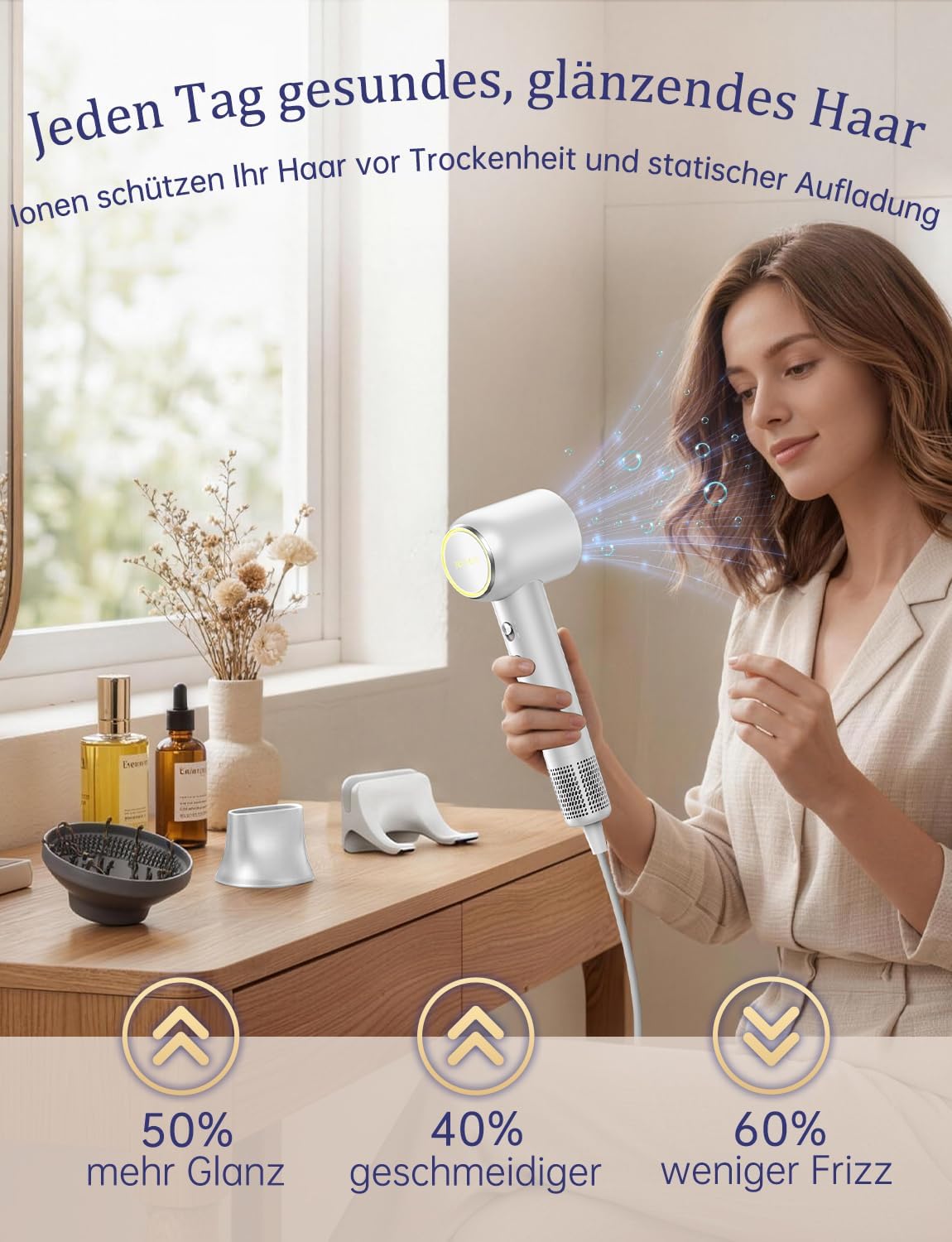 Detalle de 2026 Haartrockner mit Diffusor – ultraleicht, leise und leistungsstark (160.000 U/min) mit 500 Mio. Ionen