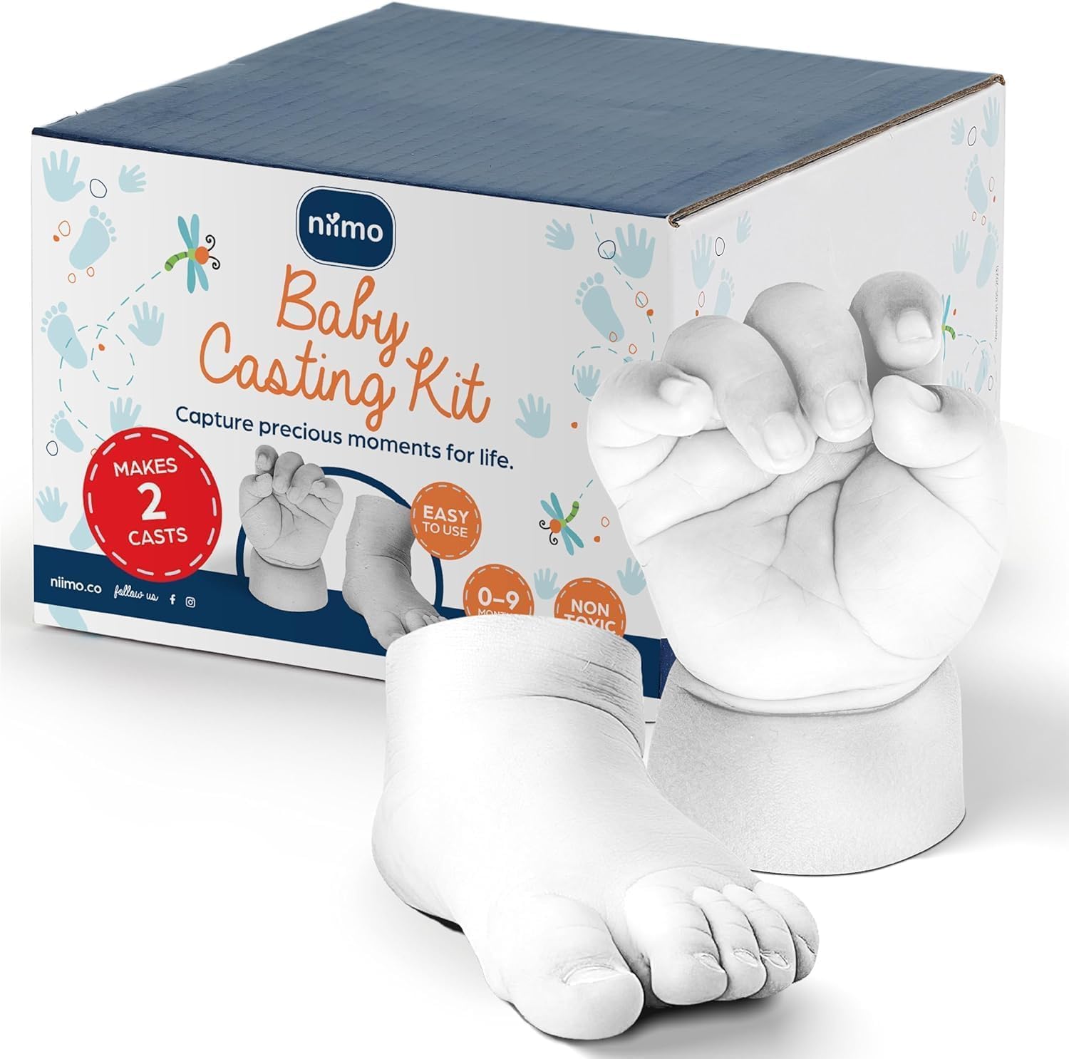 Detalle de Niimo® 3D Gipsabdruck Baby Hand und Fuß – Set für detailgetreue Abdrucke als Geburtstags-/Taufgeschenk (0–9 Monate)