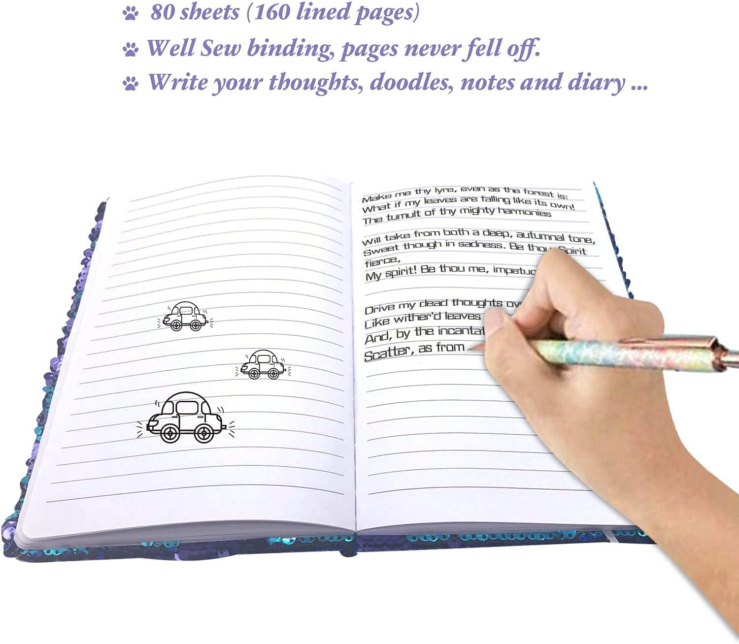 Detalle 2 de GINMLYDA Sequin Secret Diary 8.5x5.5 inch 160‑page notebook 📔