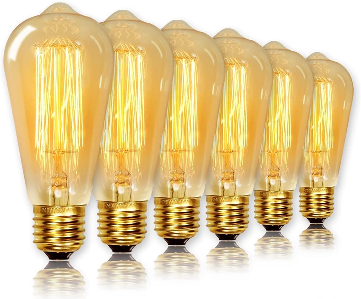 Levidon ST64 40W vintage filament bulb, pack of 6
